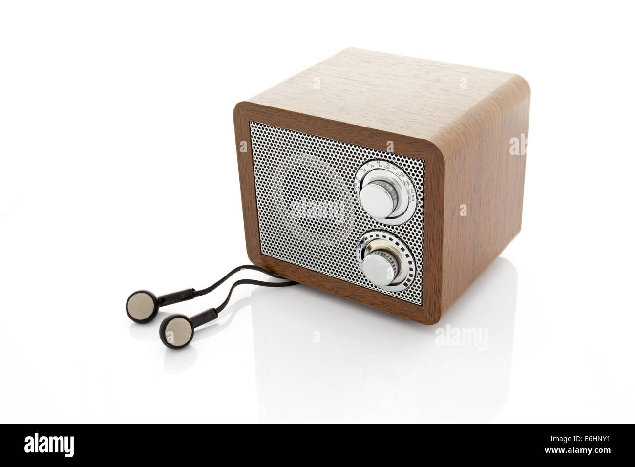 Retro style mini radio player isolated on white background Stock Photo