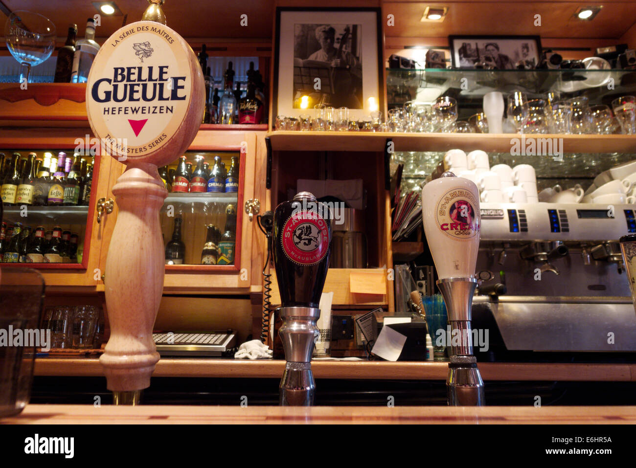 Quebec beers on tap in a pub in Quebec City Stock Photo