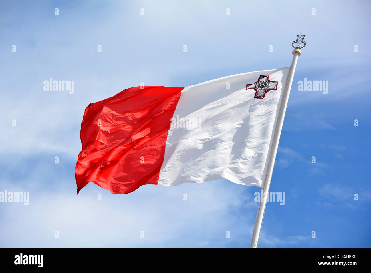 Closeup Of The Bi colour Flag Of Malta Incorporating The George Cross 