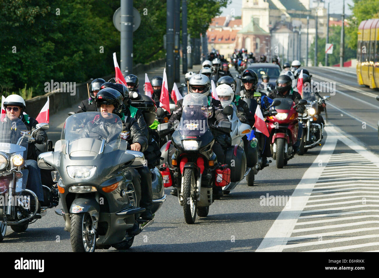 Motorcyclists on the 14th International Motorcycle Katyn Rally. Warsaw, Poland Stock Photo