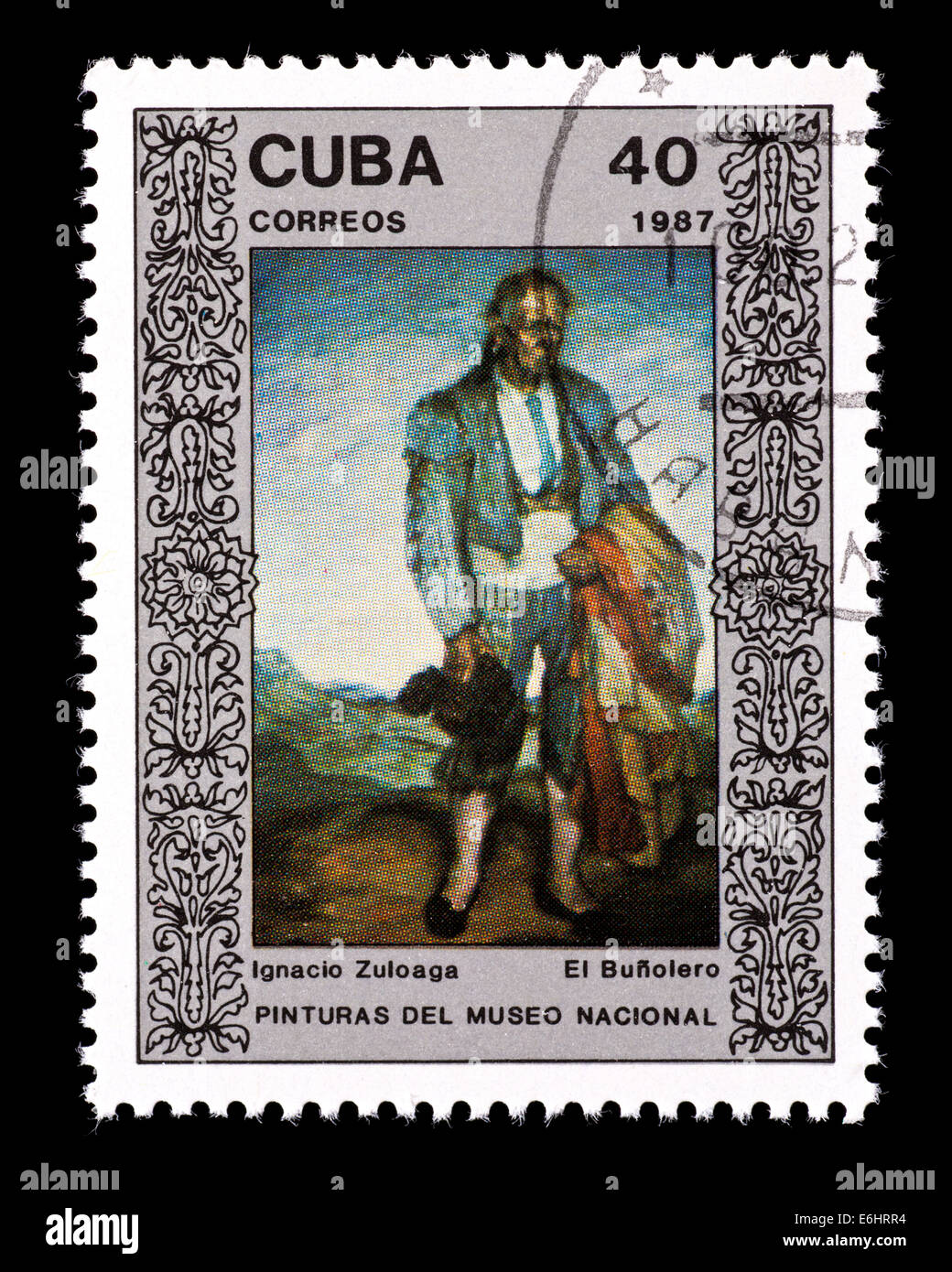 POstage stamp from Cuba depicting the Ignacio Zuloaga painting 'The Failure (defeated bullfighter)' Stock Photo