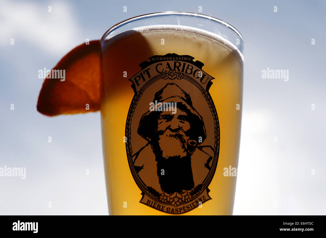 A pint of Pit Caribou, a local microbrewery beer from Gaspesie, Quebec Stock Photo