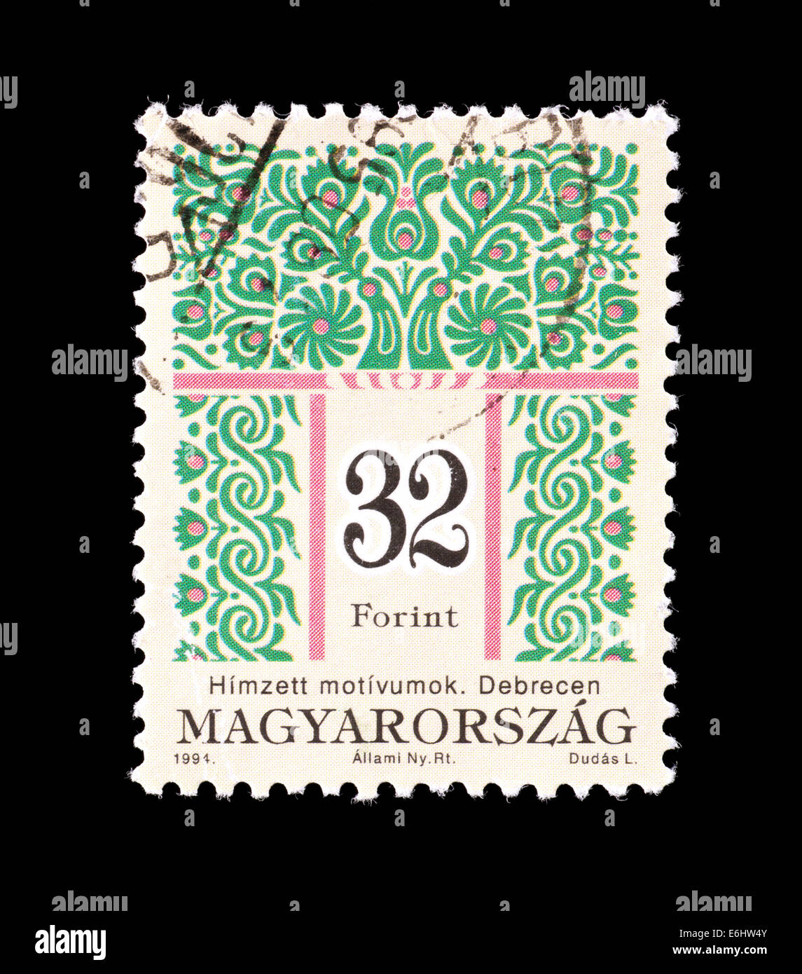 Postage due stamp from Hungary with embroidery patterns Stock Photo - Alamy