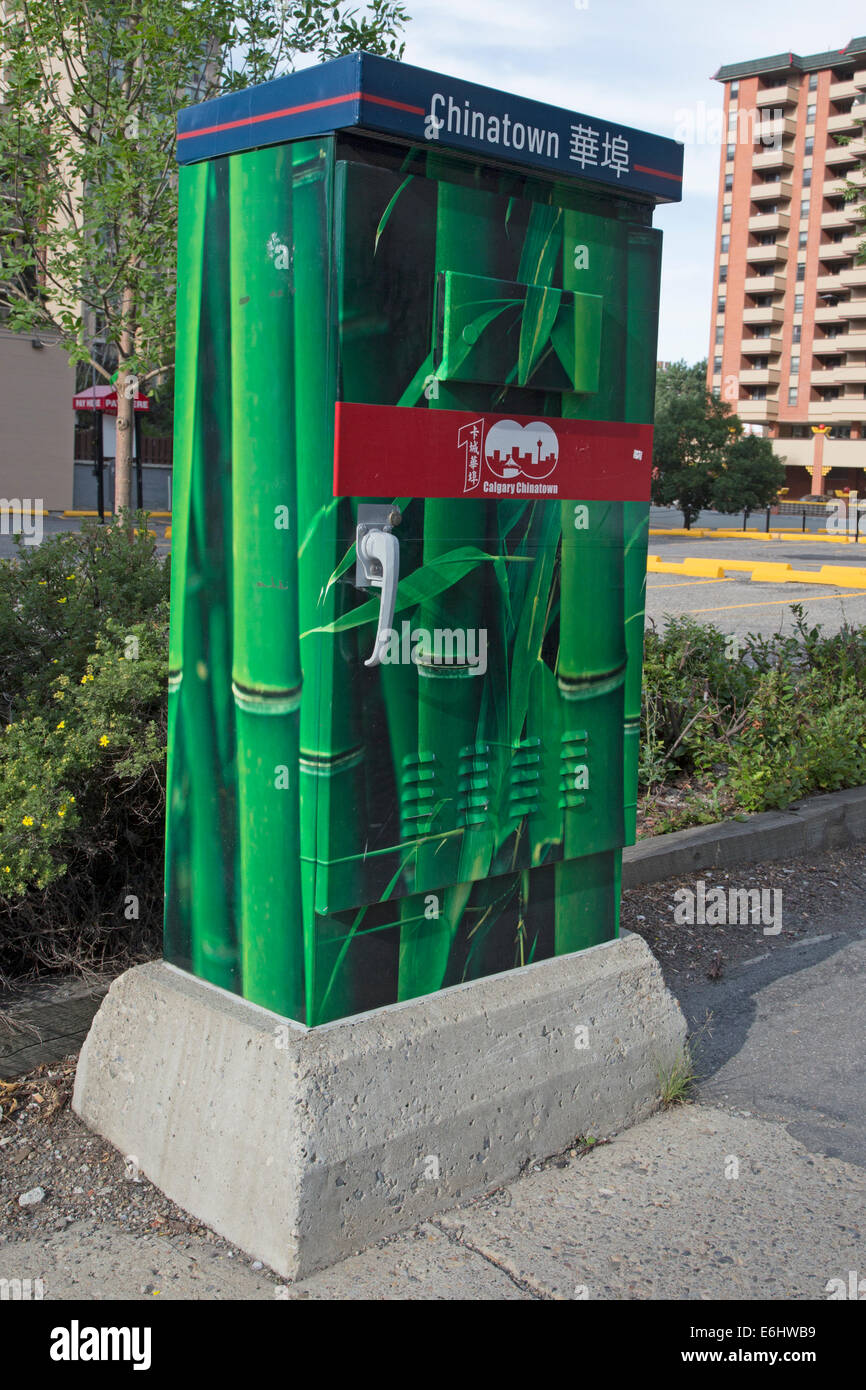 Utility box decorated with bamboo design in Chinatown Stock Photo Alamy