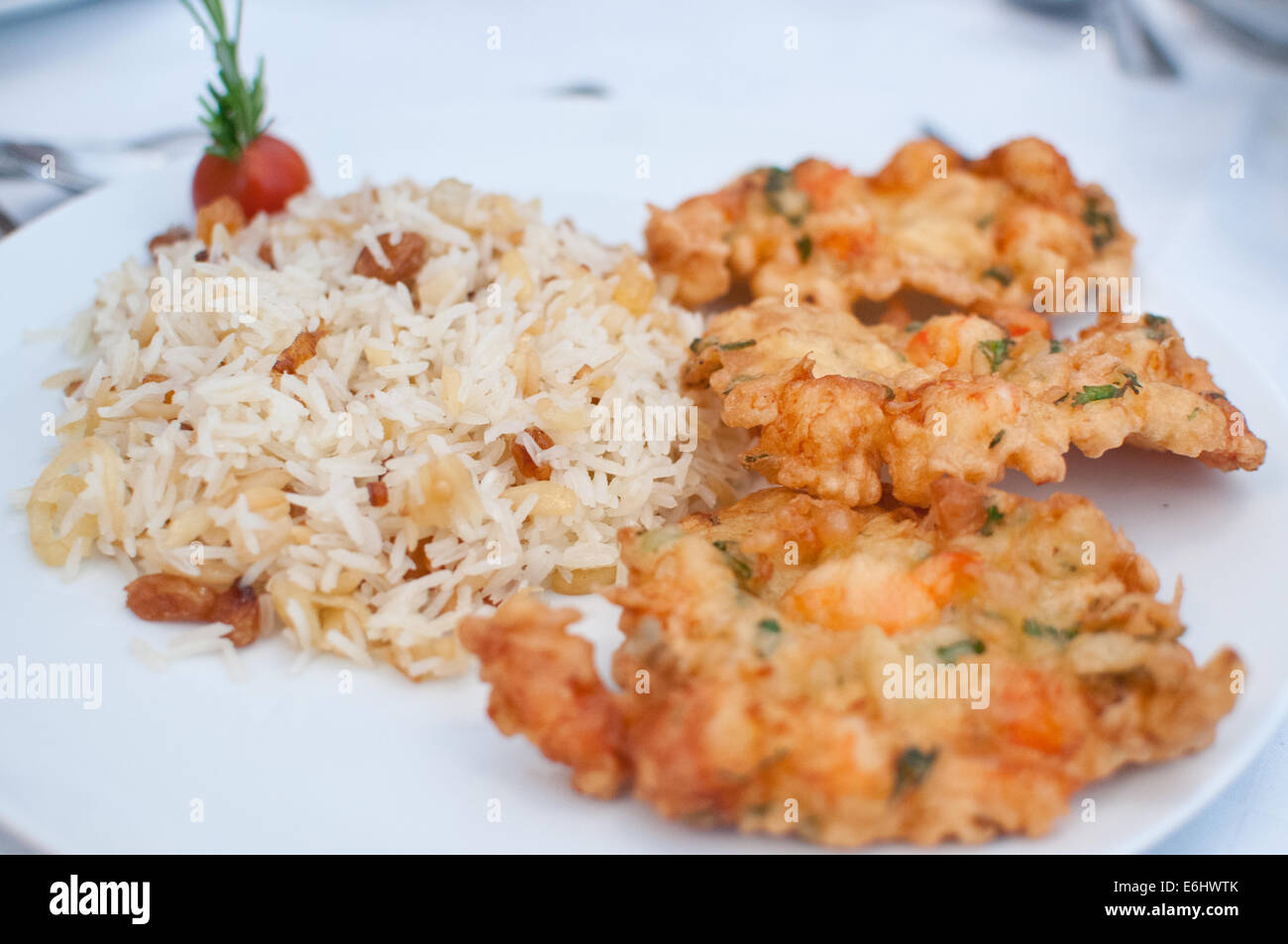 Shrimp omelette with rice Stock Photo