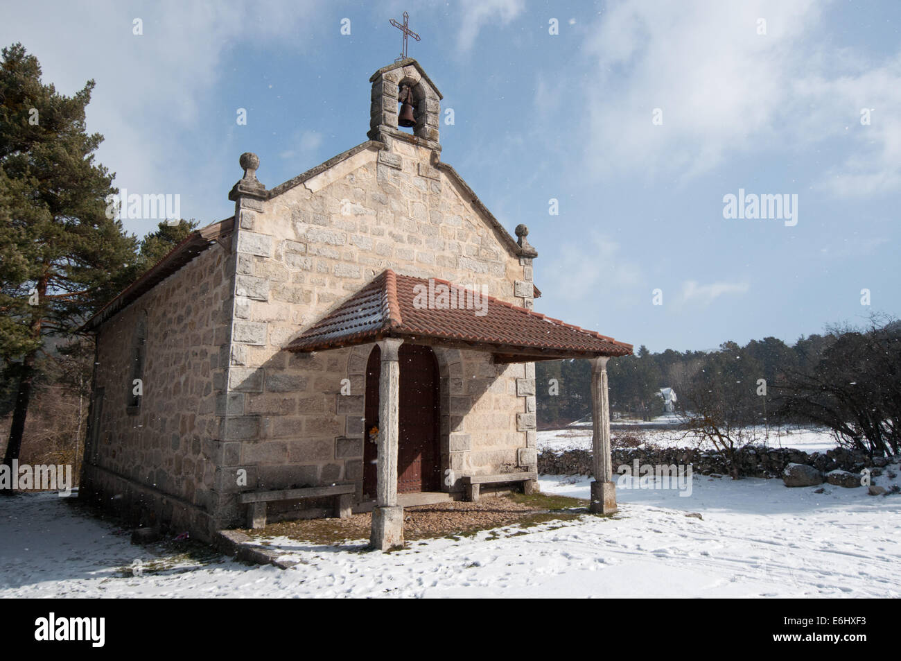 Little church in snow Stock Photo