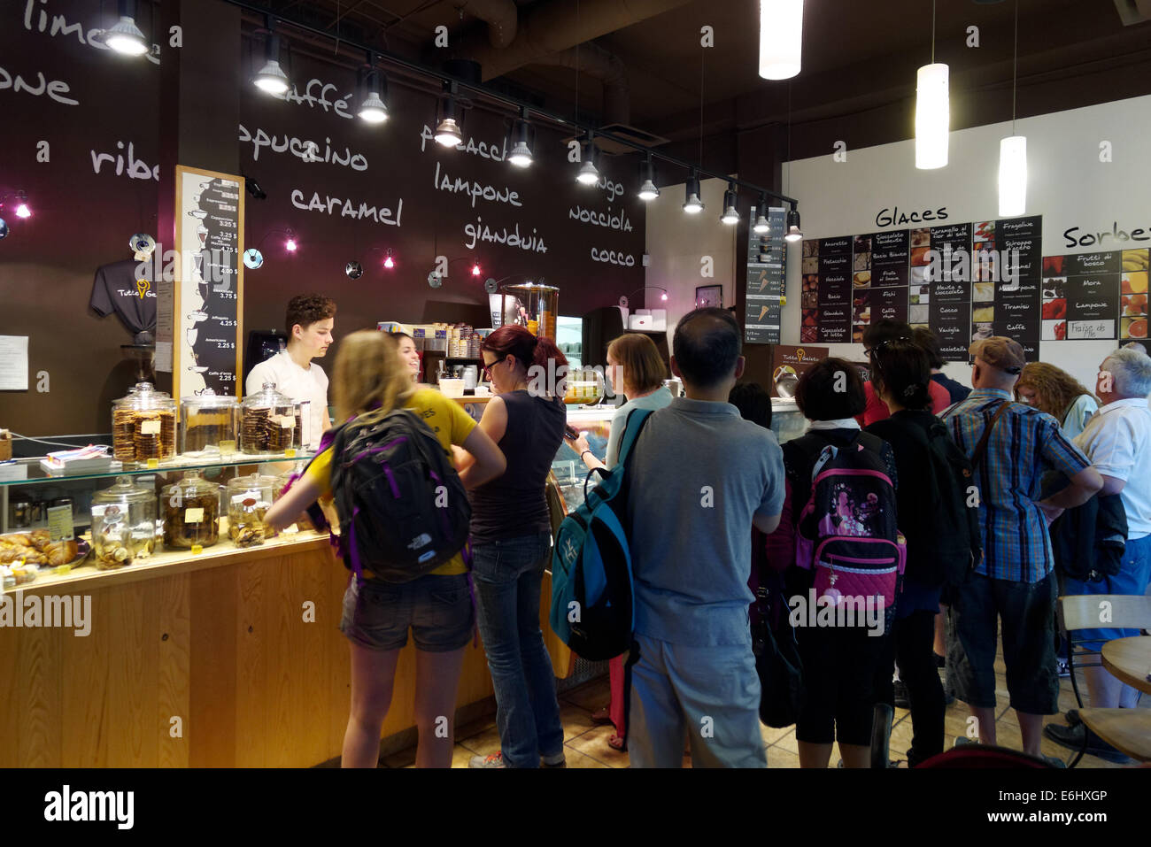 People inside Tutto Gelato, a gelato and ice cream shop in Quebec City Stock Photo
