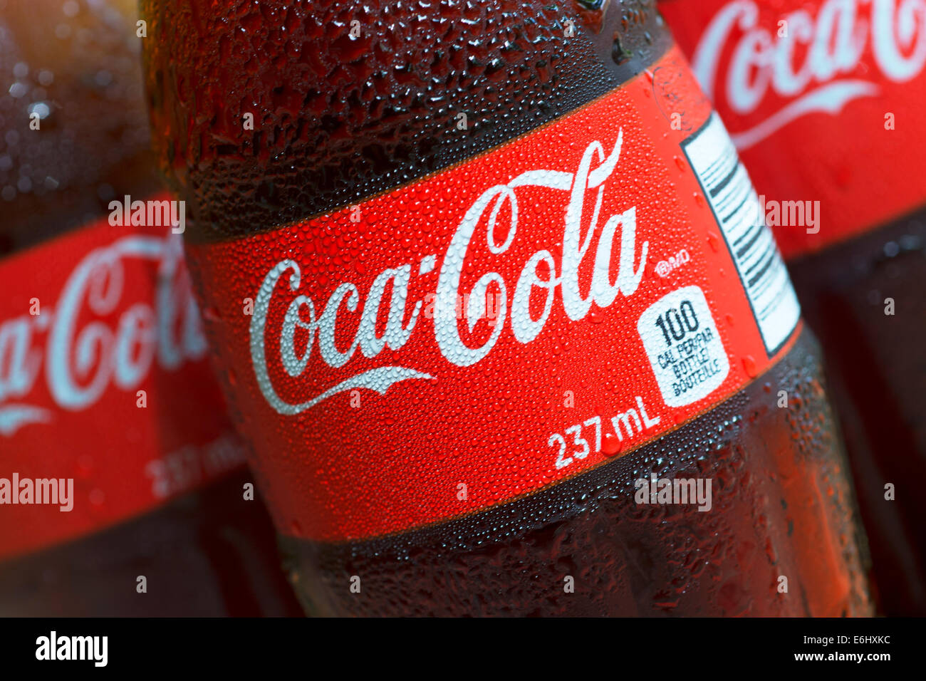 Bottles of Coca Cola, Coke Bottles Cold with Water Droplet Stock Photo