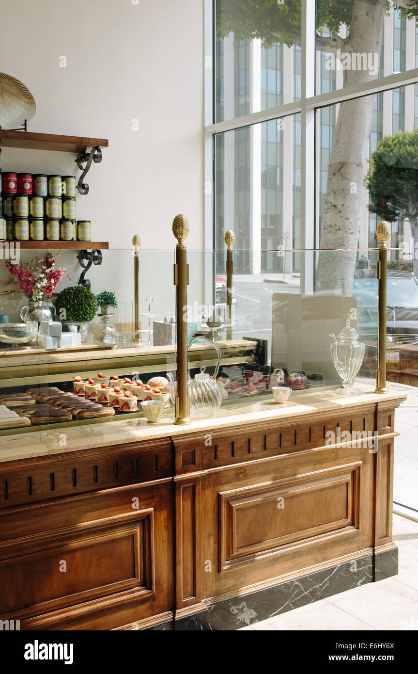 Marble Counter At French Bakery With Fresh Bread Desserts