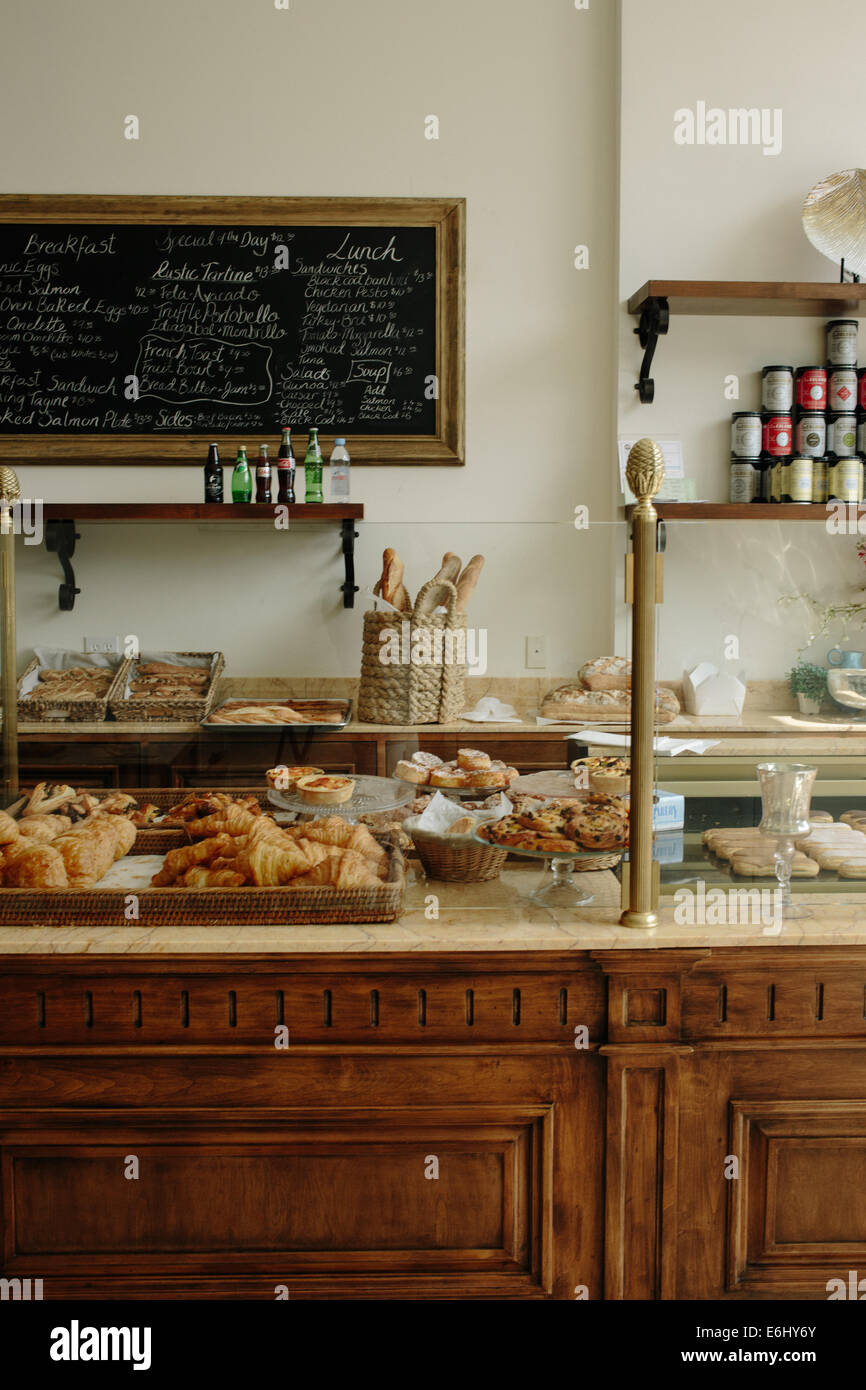 Marble Counter At French Bakery With Fresh Bread