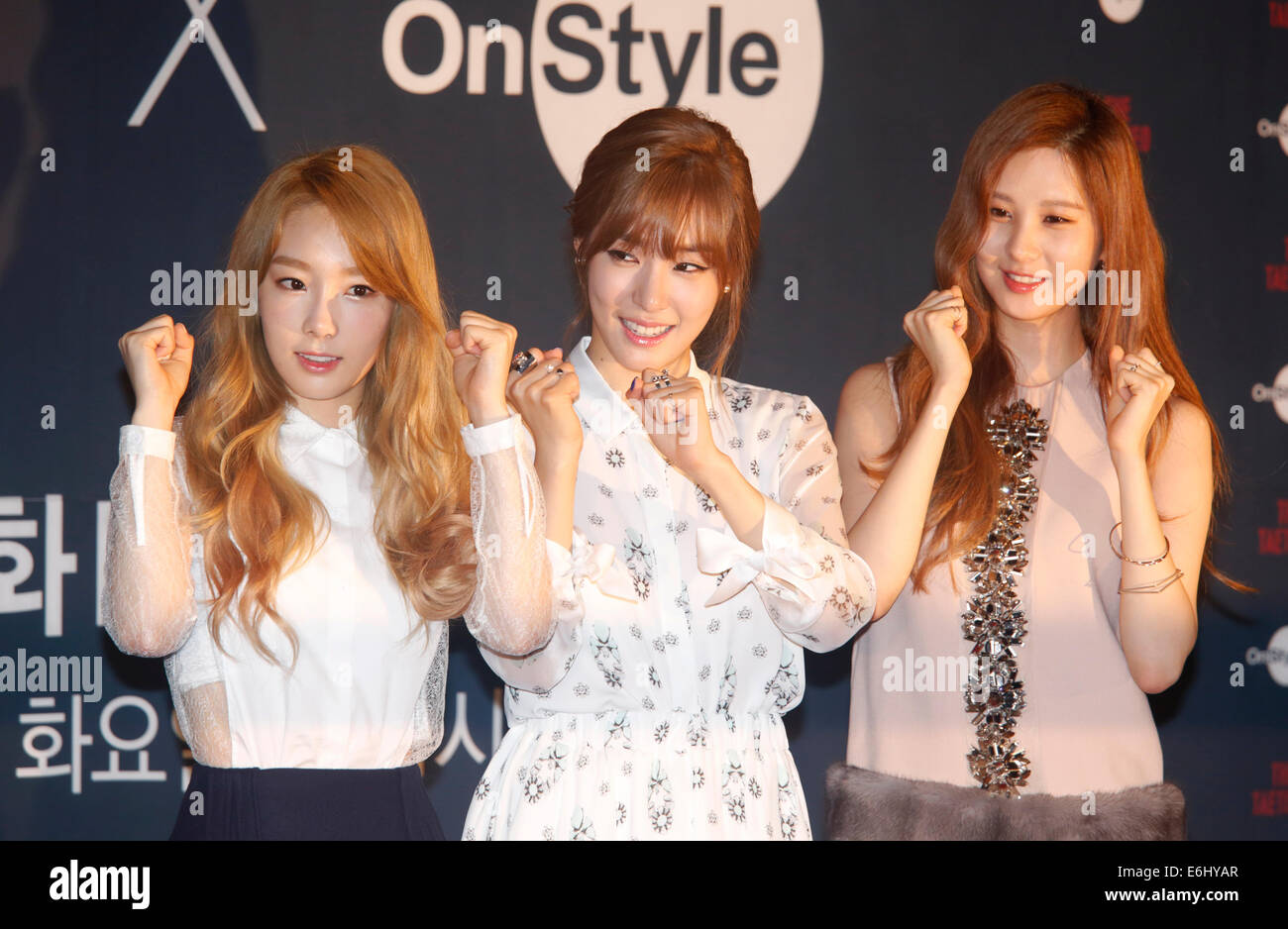 Girls' Generation-TTS, Aug 22, 2014 : (L-R) Tae-Yeon, Tiffany and Seo-Hyun  of Girls' Generation-TTS, a subgroup of South Korean girl group Girls'  Generation or SNSD, attend a press conference for their new, image size:1300x938