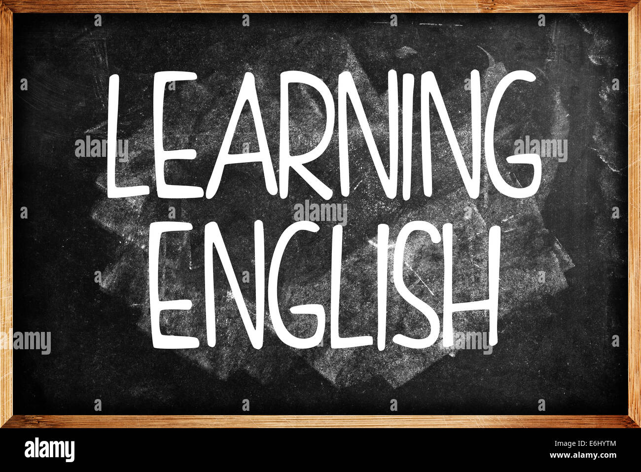 Learning English title on Language School Blackboard. Education concept. Stock Photo