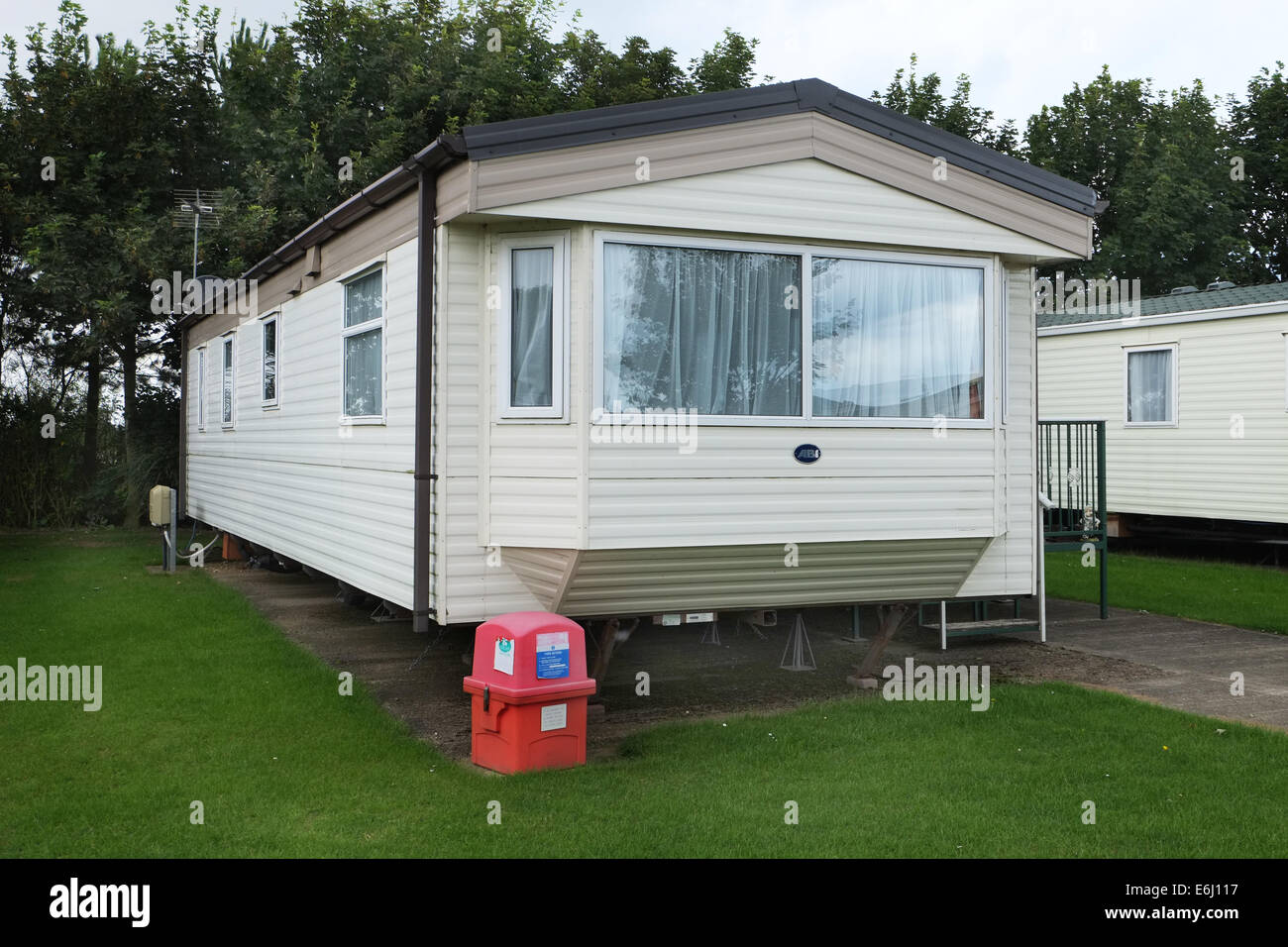 Large site residential and holiday caravan homes at seaside location. Stock Photo