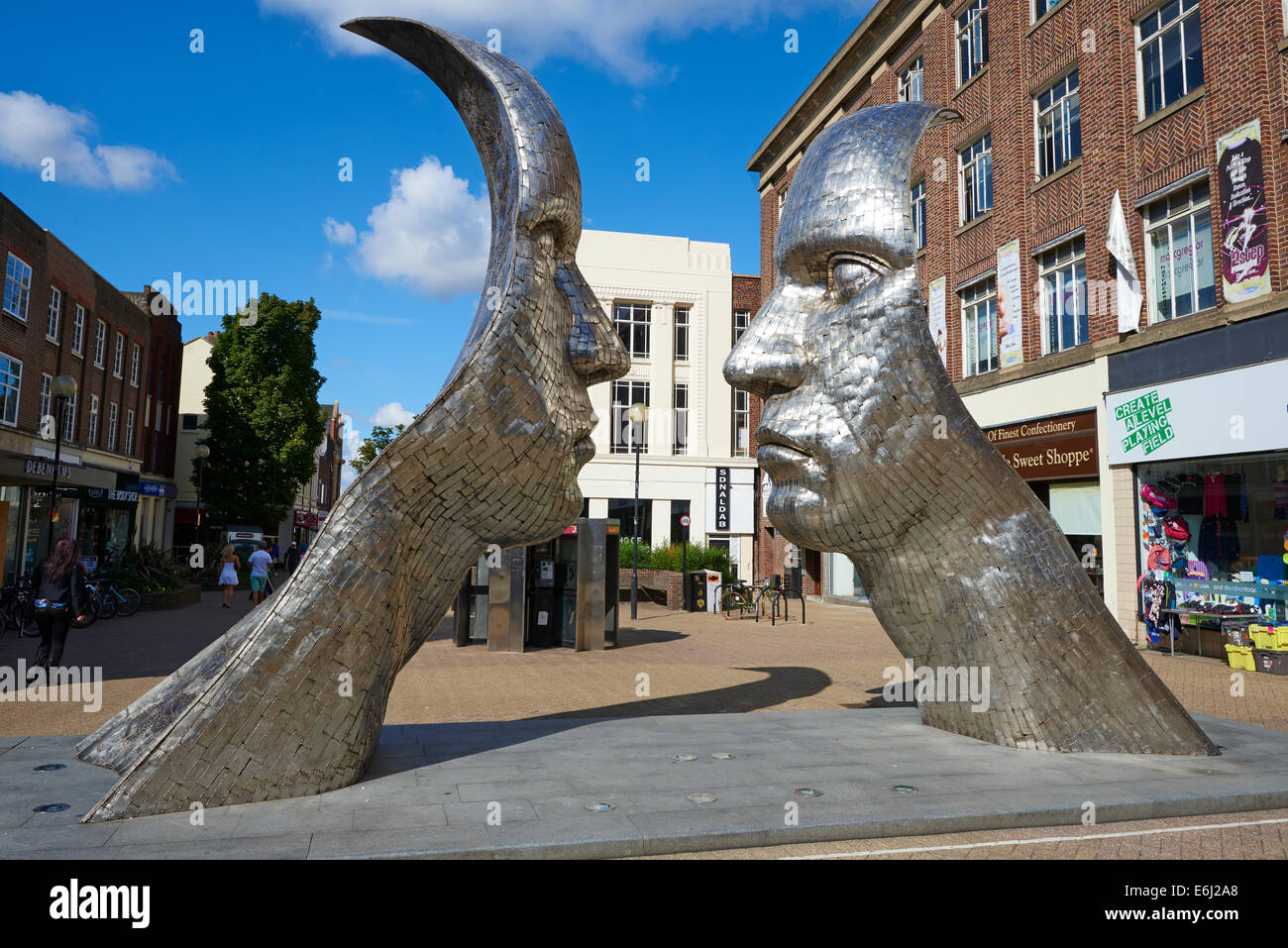 Reflections Of Bedford By Rick Kirby In Silver Street Bedford Bedfordshire UK Stock Photo