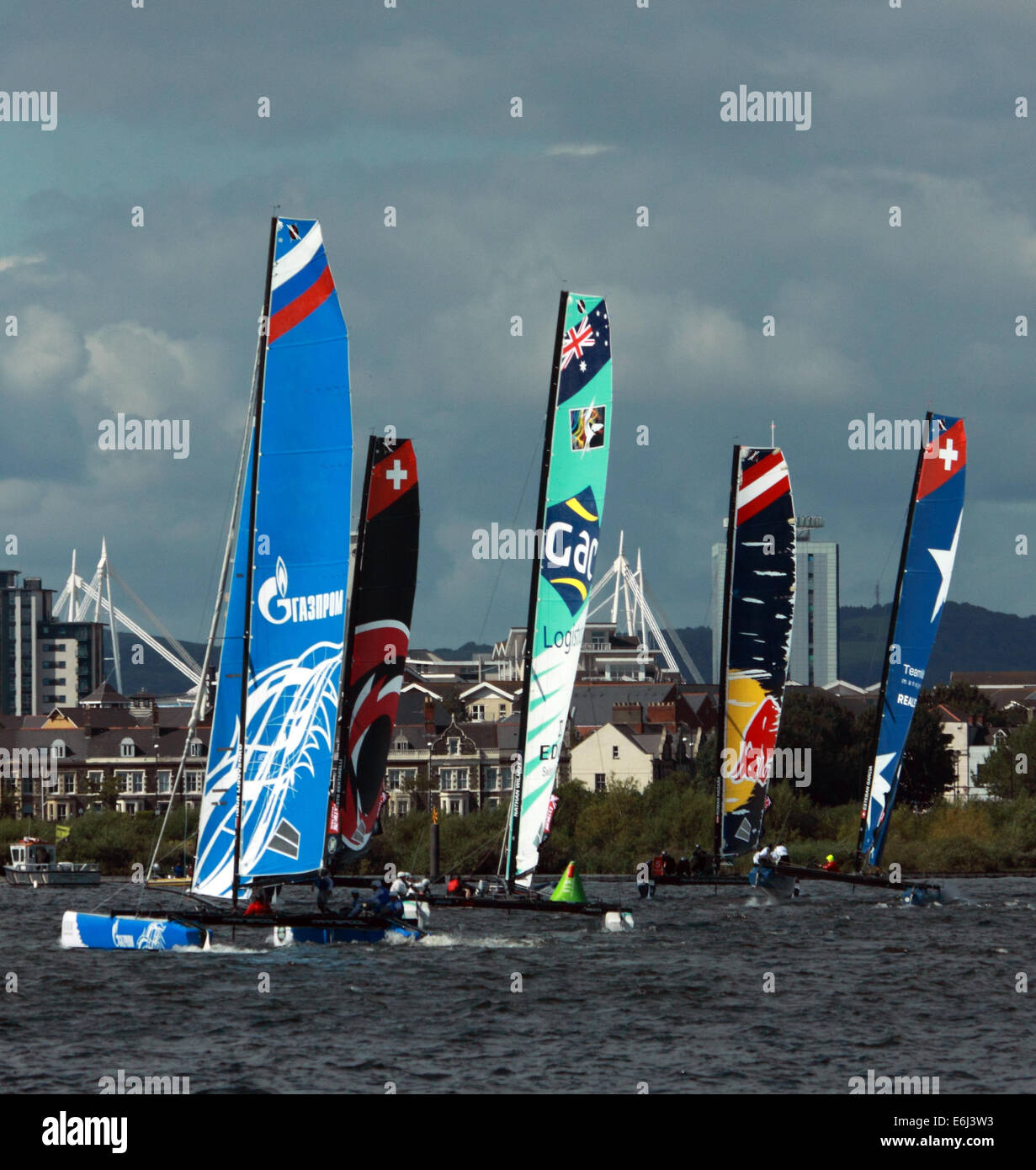 Catamarans taking part in Extreme sailing event in Cardiff Bay, 23rd August 2014 Stock Photo