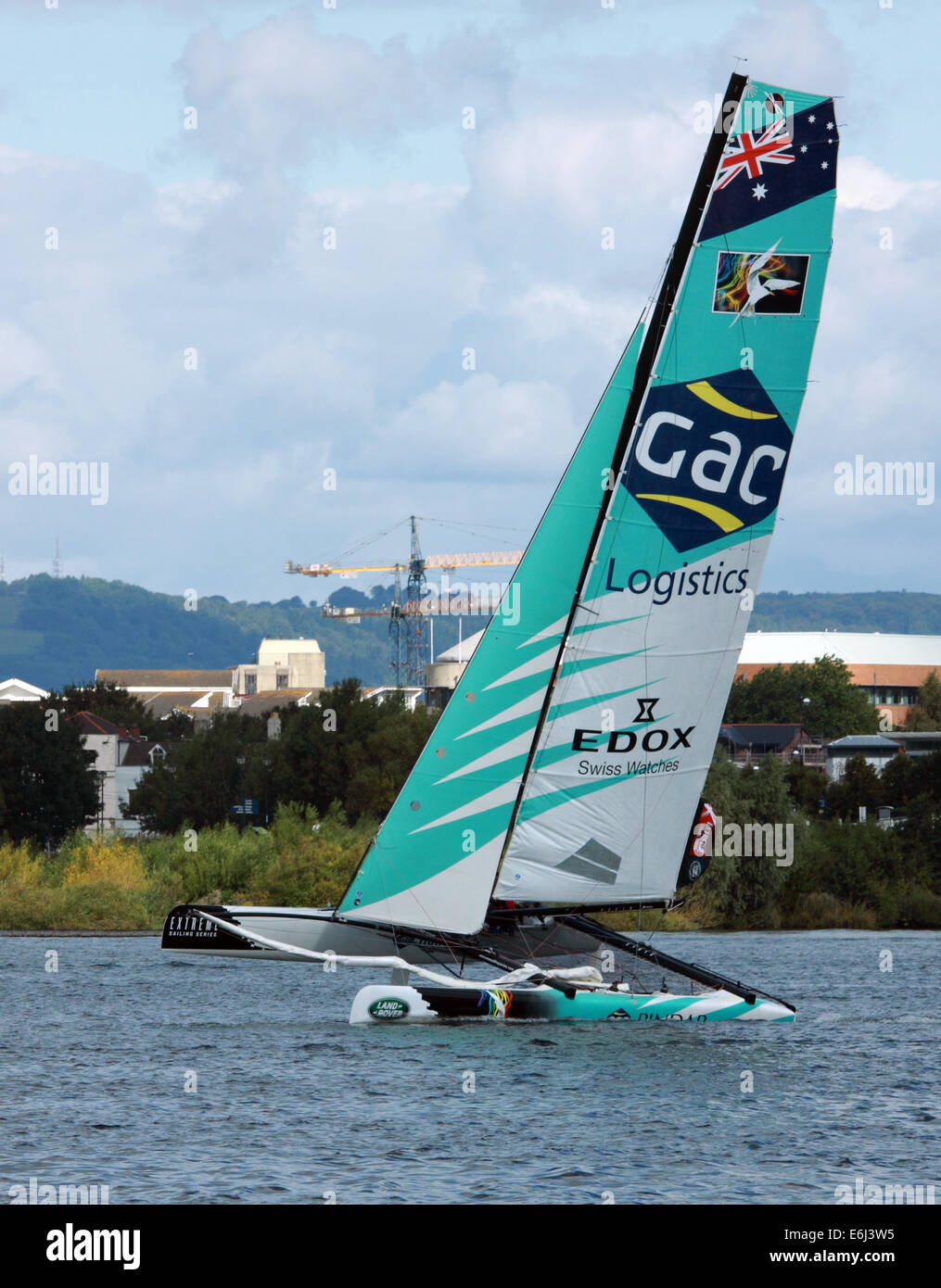 Catamarans taking part in Extreme sailing event in Cardiff Bay, 23rd August 2014 Stock Photo