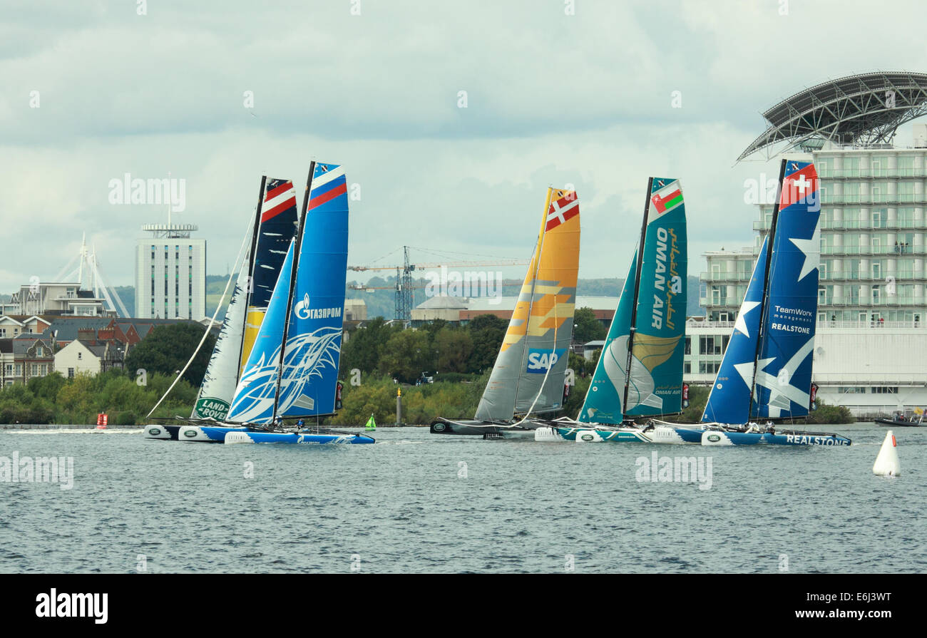 Catamarans taking part in Extreme sailing event in Cardiff Bay, 23rd