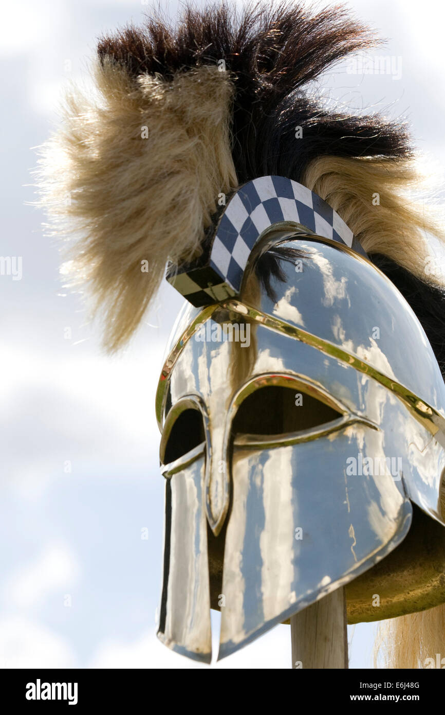 Hoplite. Ancient Greek Soldiers helmet at a reenactment Stock Photo - Alamy