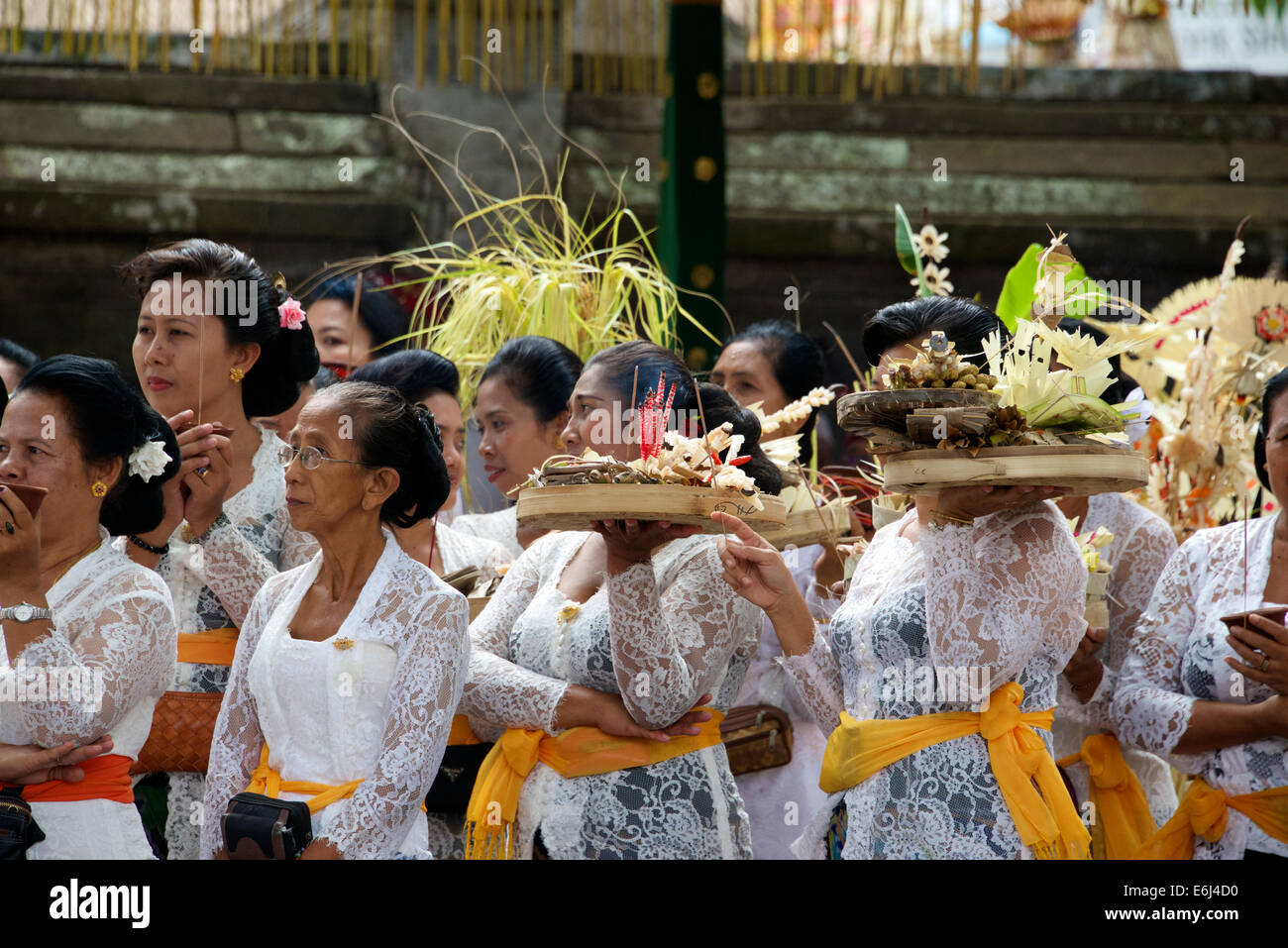 Religious ceremony with offerings Mengwi Bali Indonesia Stock Photo