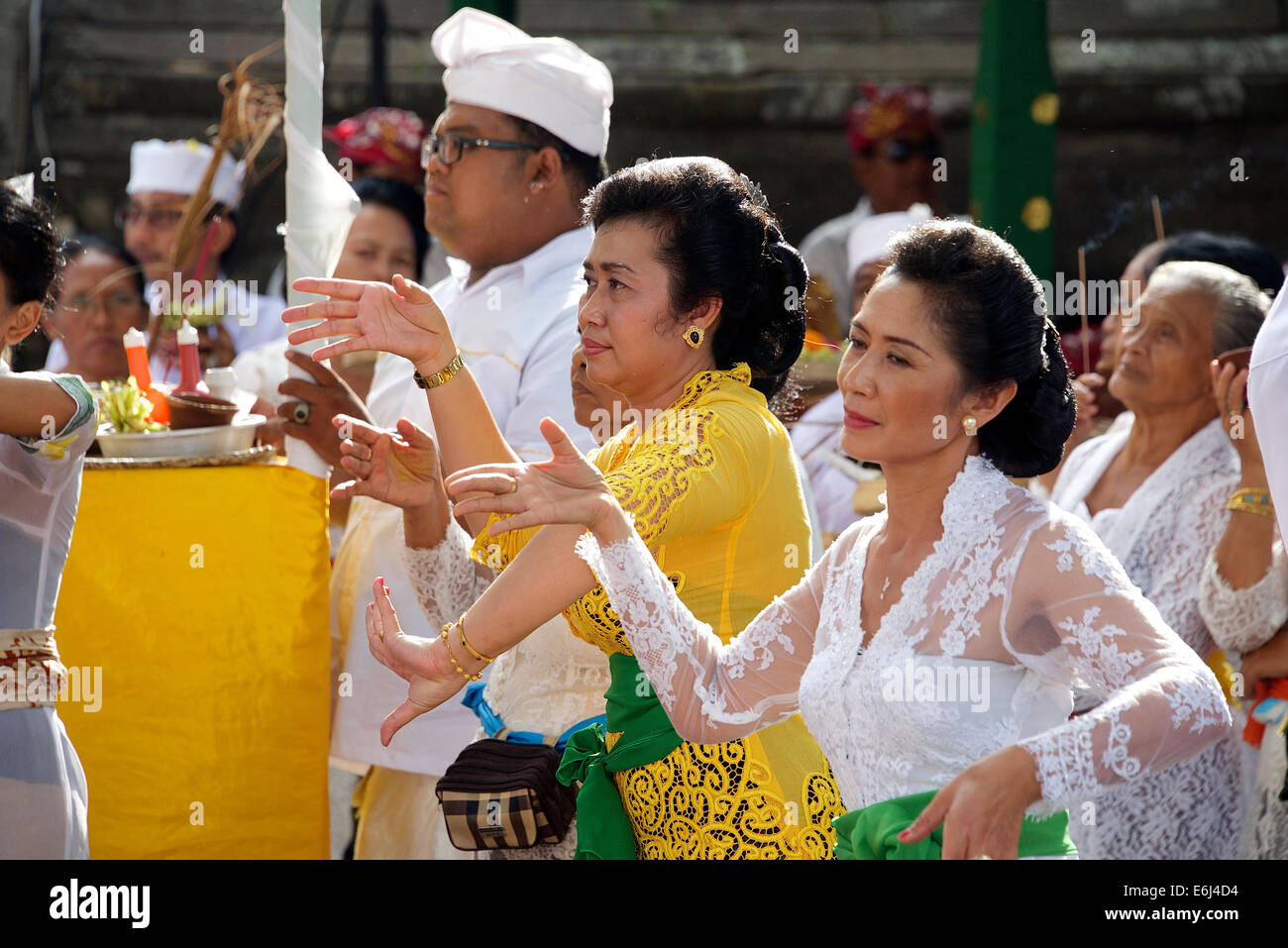 Religious ceremony with offerings Mengwi Bali Indonesia Stock Photo
