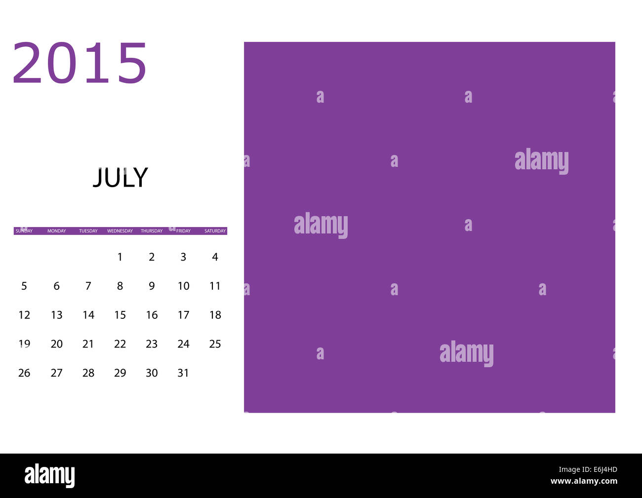 An Illustration of a Simple 2015 year calendar Stock Photo