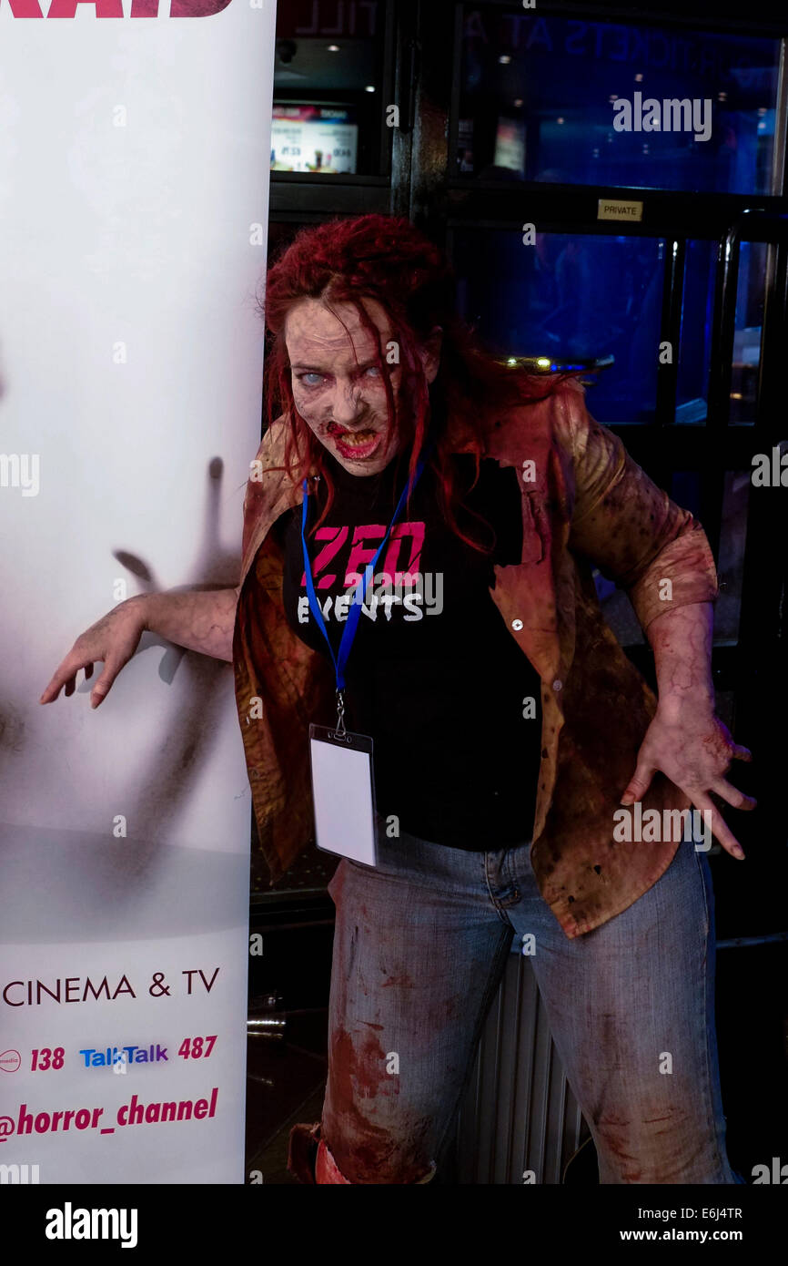 The 15th Film4 Frightfest on 24/08/2014 at The VUE West End, London. The UK premiere of Doc of the Dead, the director attends with 2 zombies. The zombies were provided by Zed Events, each actor was in make-up for 4.5 hours using a standard of prothetics that was used int he film World War Z. Persons pictured: Zombies. Picture by Julie Edwards Stock Photo