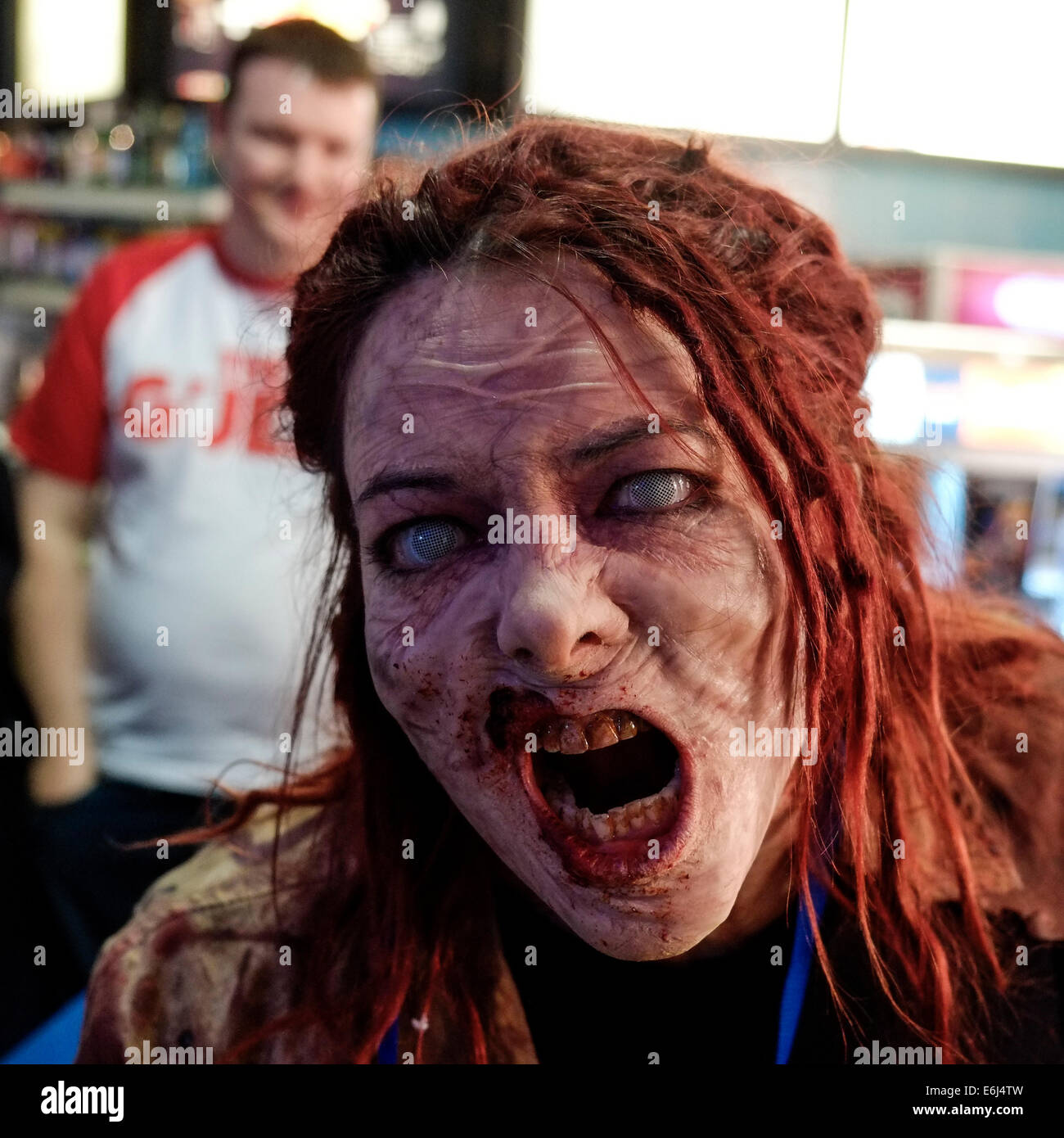 The 15th Film4 Frightfest on 24/08/2014 at The VUE West End, London. The UK premiere of Doc of the Dead, the director attends with 2 zombies. The zombies were provided by Zed Events, each actor was in make-up for 4.5 hours using a standard of prosthetics that was used in the film World War Z. Persons pictured: Zombies. Picture by Julie Edwards Stock Photo