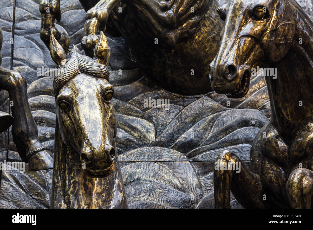 Bronze horse sculptures at the stables Camden market Camden town London England Stock Photo