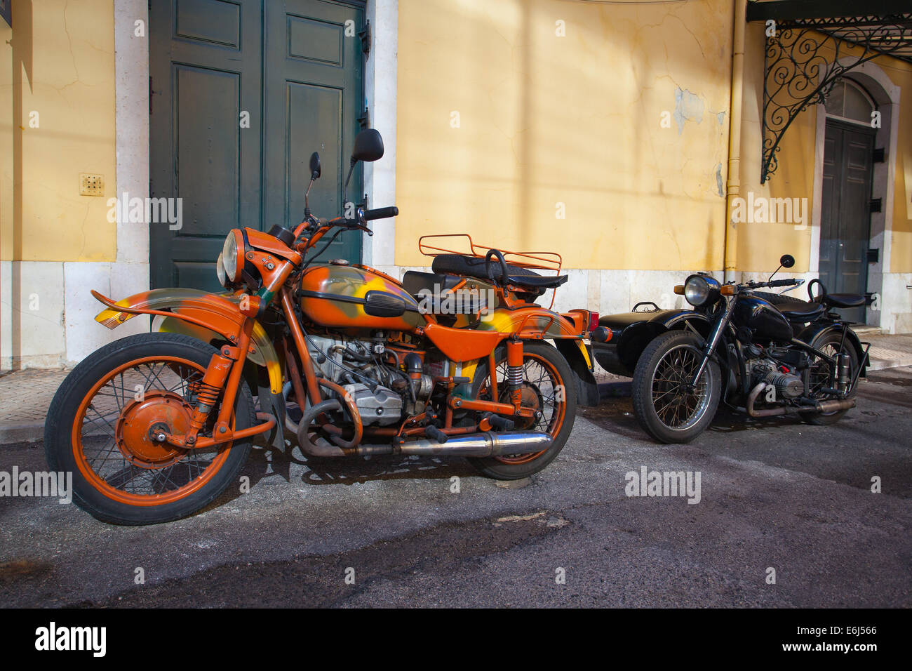 Two historic motorcycle with sidecar on a street Stock Photo - Alamy