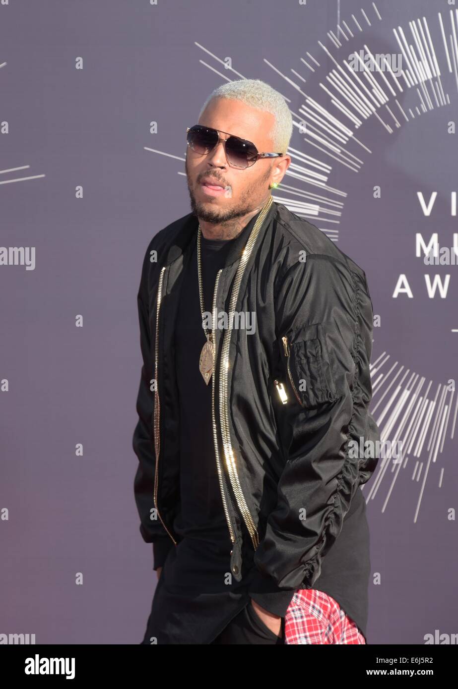 Inglewood, California, USA. 24th Aug, 2014. US musician Chris Brown arrives on the red carpet for the 31st MTV Video Music Awards at The Forum in Inglewood, California, USA, 24 August 2014. Photo: Hubert Boesl/dpa/Alamy Live News Stock Photo
