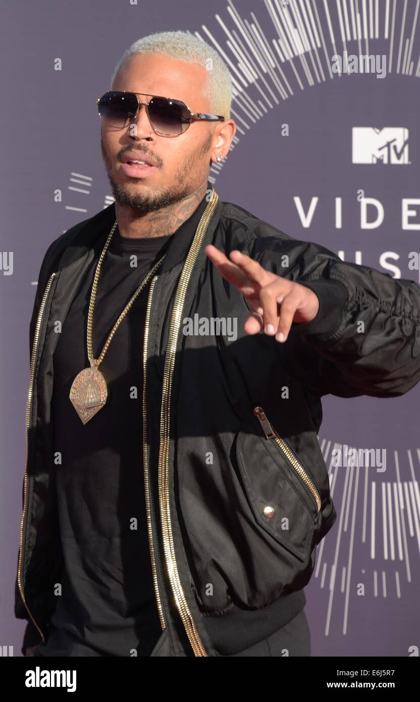 Inglewood, California, USA. 24th Aug, 2014. US musician Chris Brown arrives on the red carpet for the 31st MTV Video Music Awards at The Forum in Inglewood, California, USA, 24 August 2014. Photo: Hubert Boesl/dpa/Alamy Live News Stock Photo