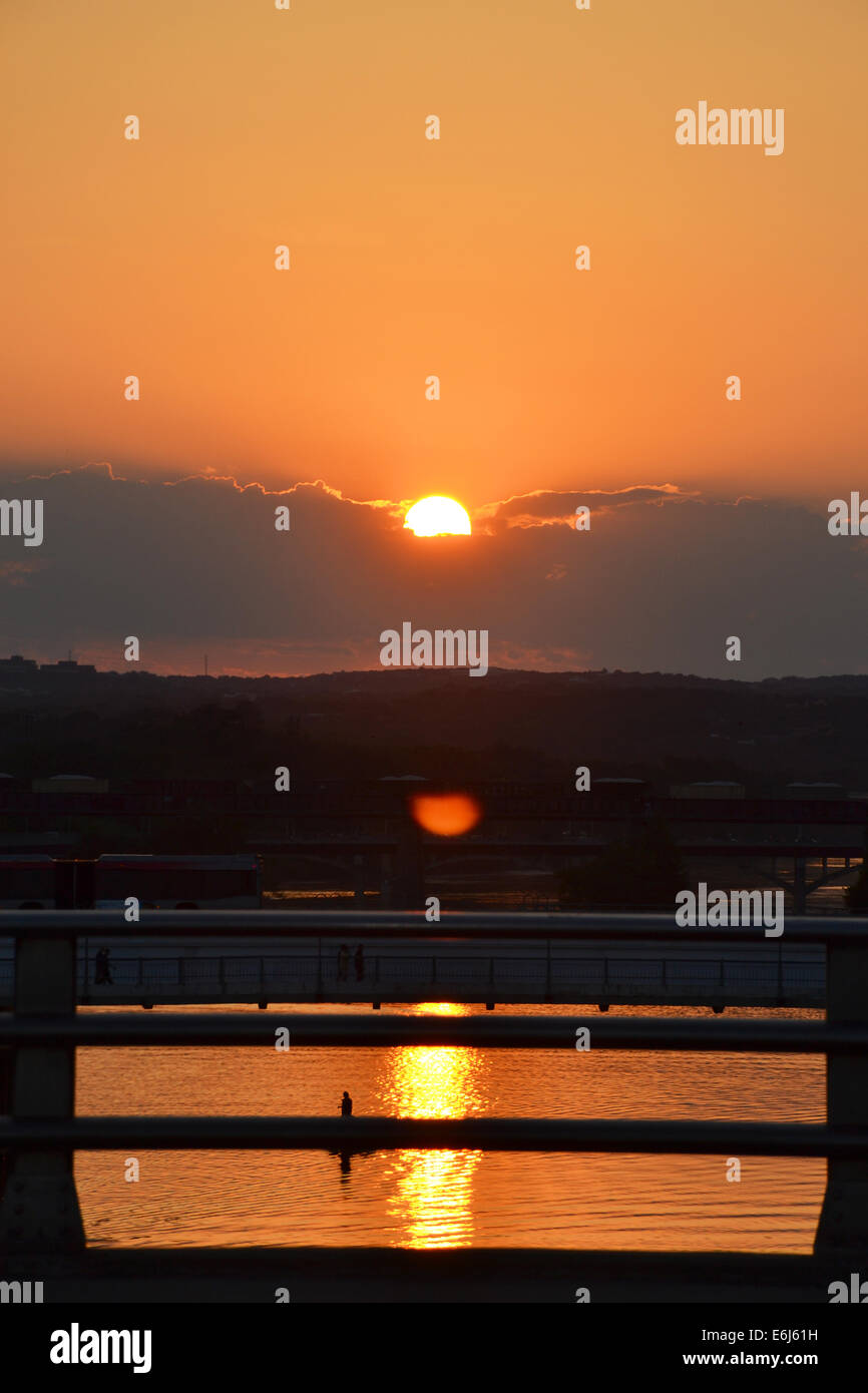 Sunset over Colorado river, Austin, Texas Stock Photo