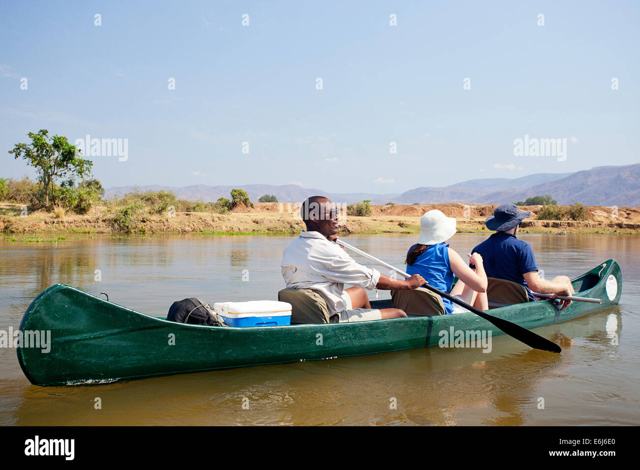 Canoeing down the Zambezi River Stock Photo Alamy
