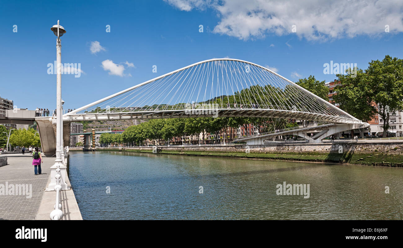 Zubizuri footbridge in Bilbao, Spain designed by Santiago Calatrava. Stock Photo