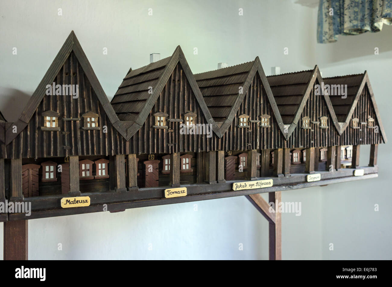 Old wooden weavers houses from 1702 mock up Chelmsko Slaskie Lower Silesia Schomberg Stock Photo