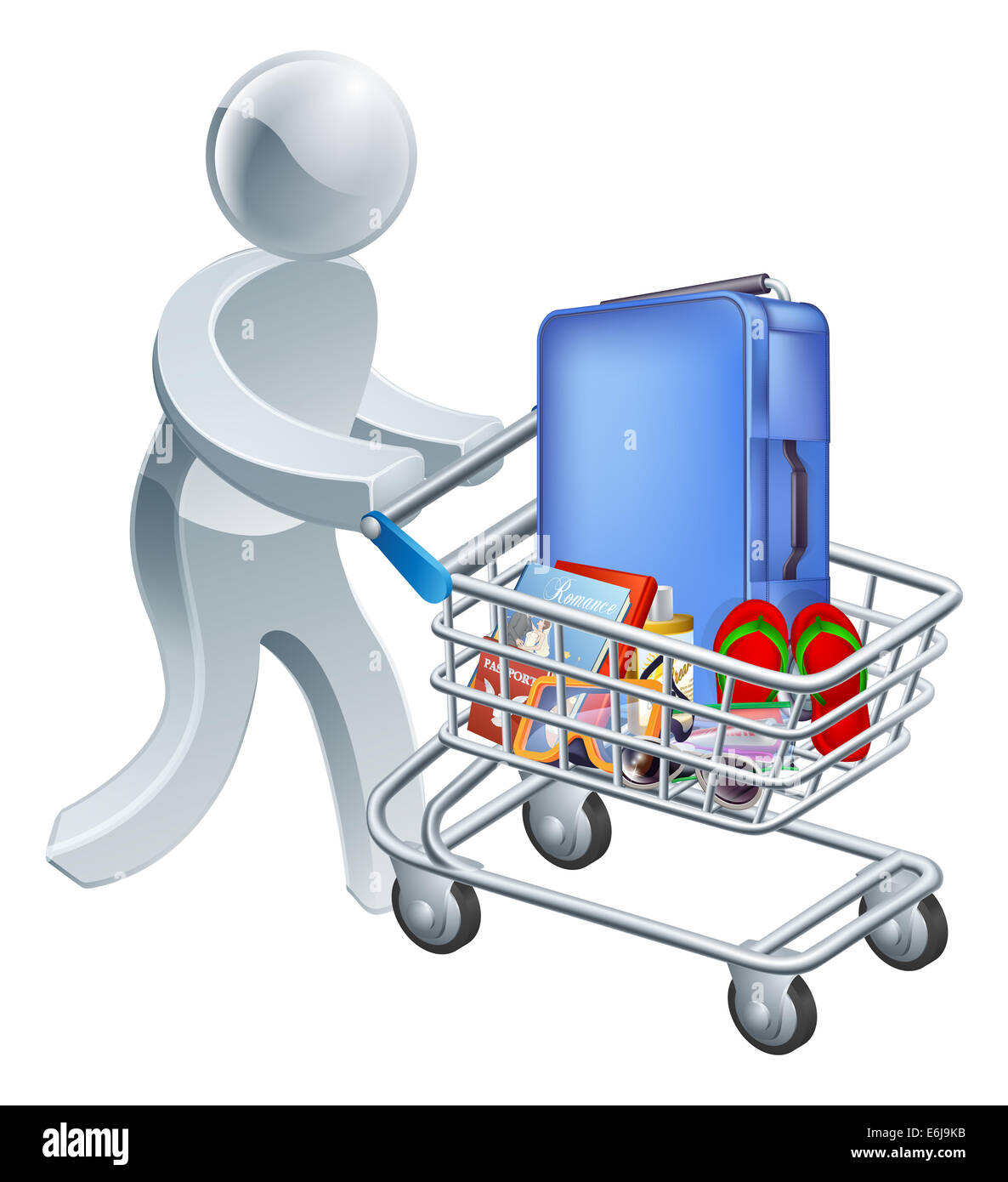 Shopping for a vacation concept, a person pushing a shopping cart