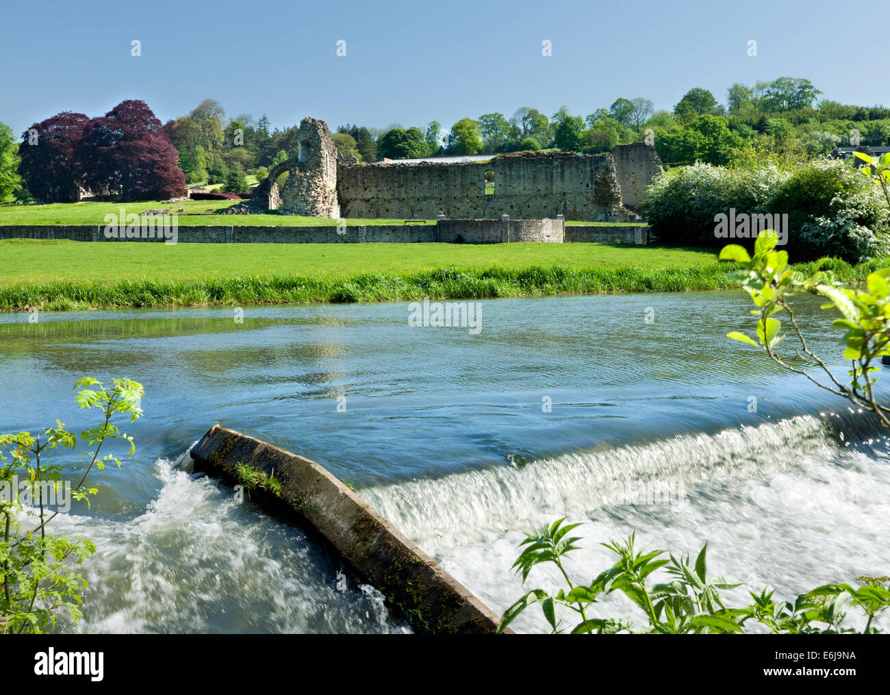 Kirkham Abbey weir in North Yorkshire England Stock Photo Alamy