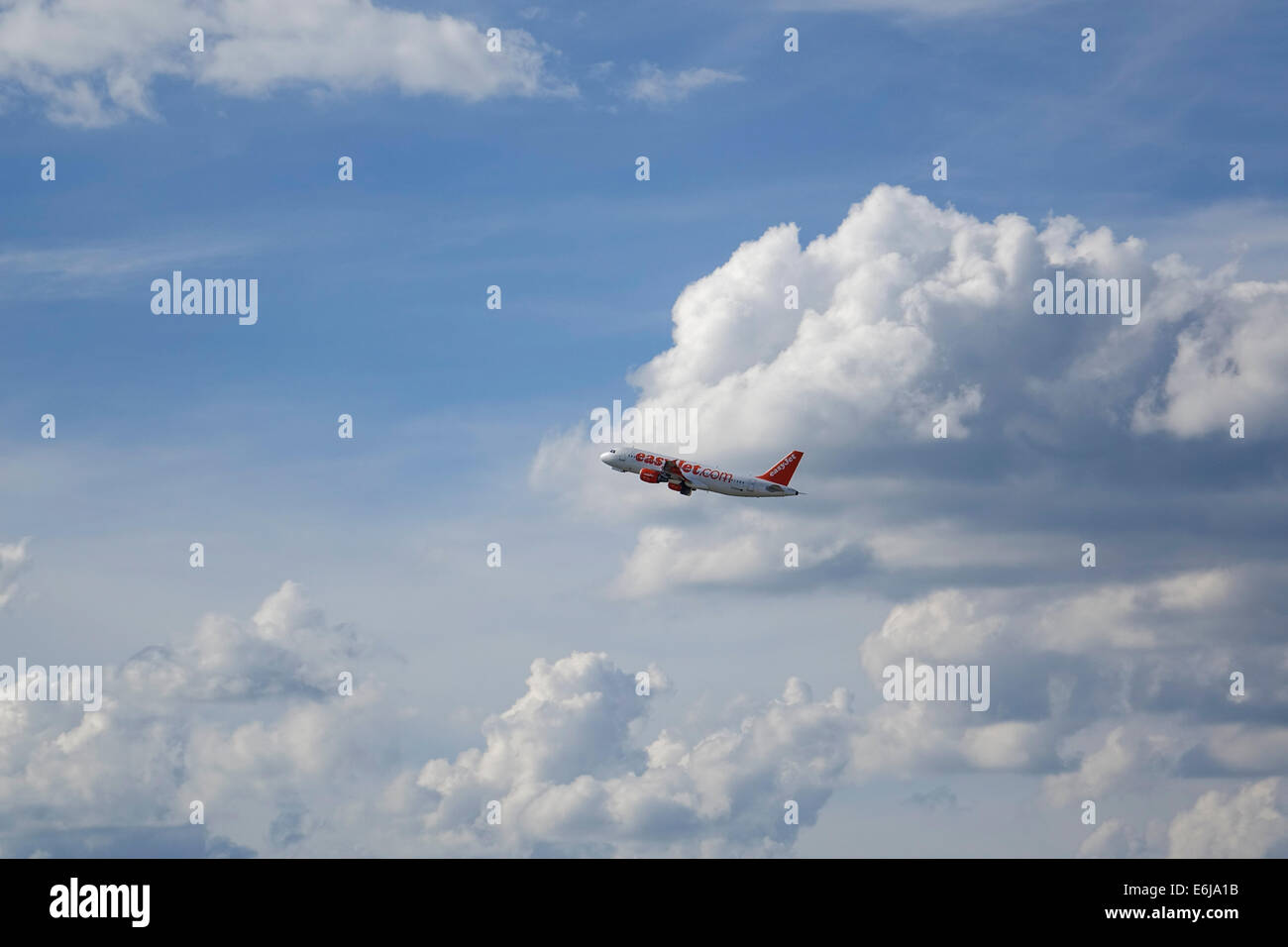 Passenger aircraft by easyJet, after take-off from the airport in Munich, Bavaria, Germany, Europe Stock Photo