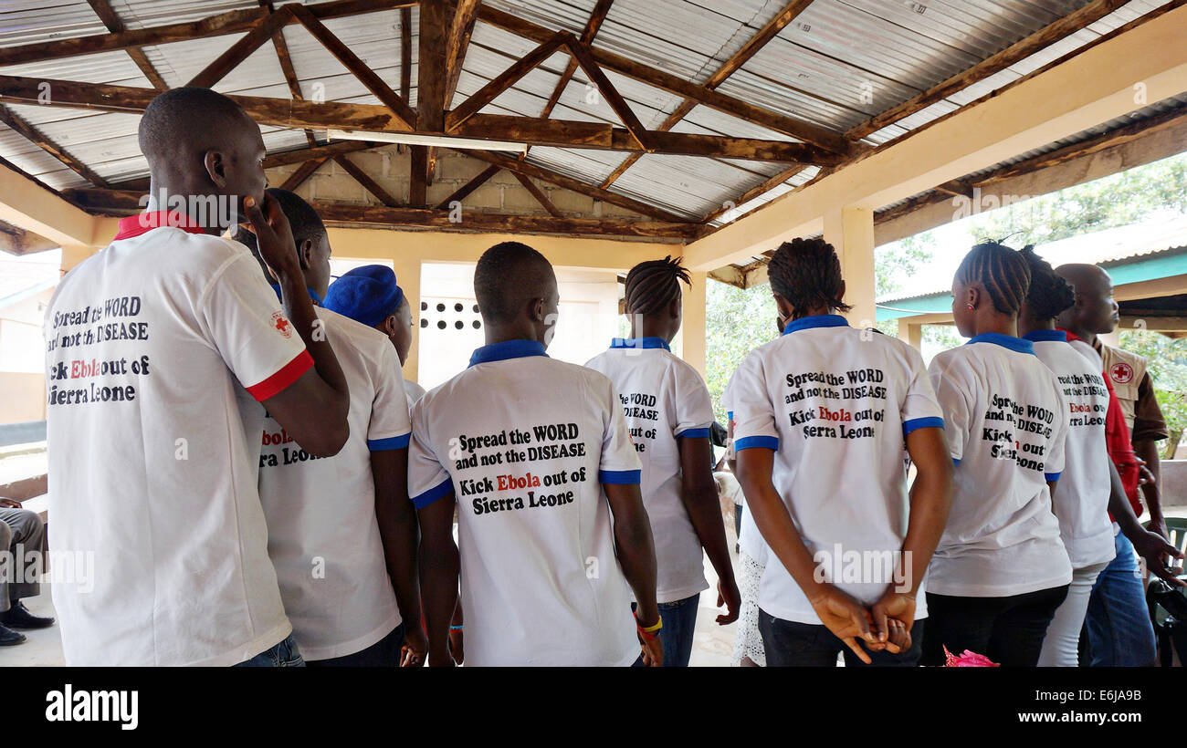 Healthcare volunteers receiving training from the Red Cross Society of Guinea in prevention and safety in handling Ebola victims during the outbreak April 3, 2014 in Conakry, Guinea. Stock Photo