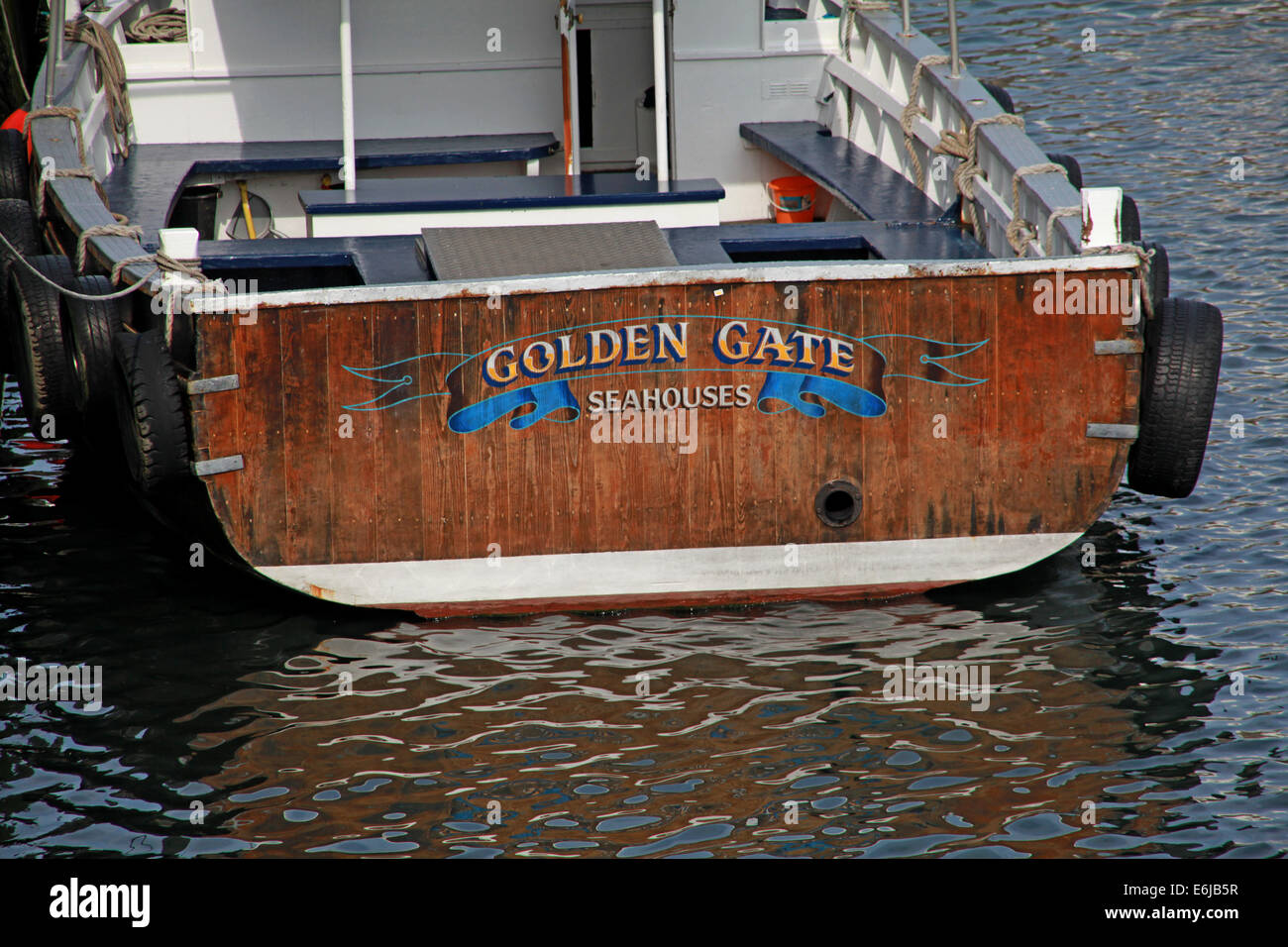 Golden Gate fishing boat and Farne Islands Boat Trips, at Seahouses, NE England Northumberland, UK Stock Photo