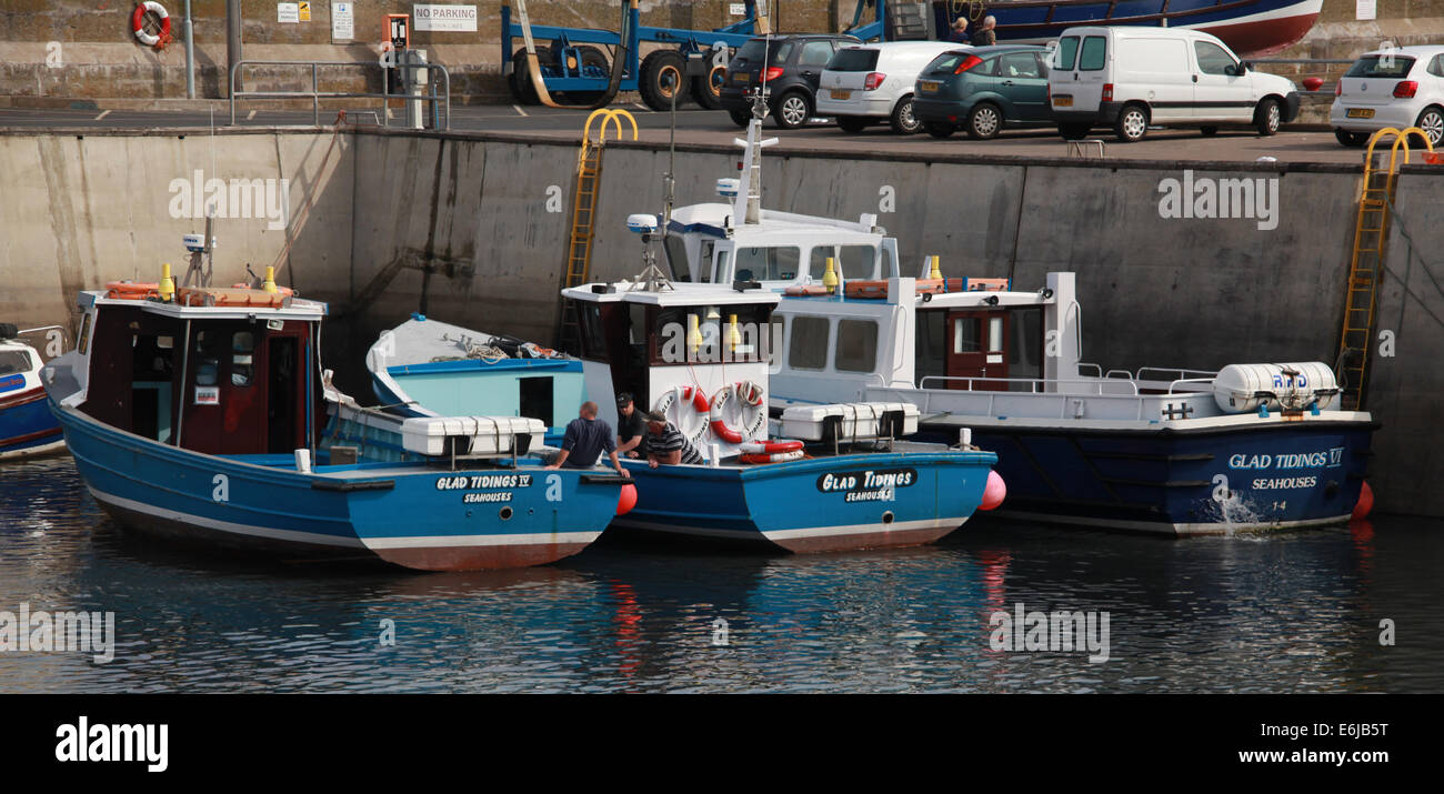 Boats in Seahouses harbour, Northumbria, NE England, UK Stock Photo