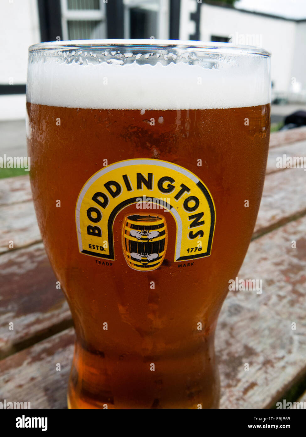 Glasses of Boddingtons Bitter from Manchester in a pint glass Stock Photo