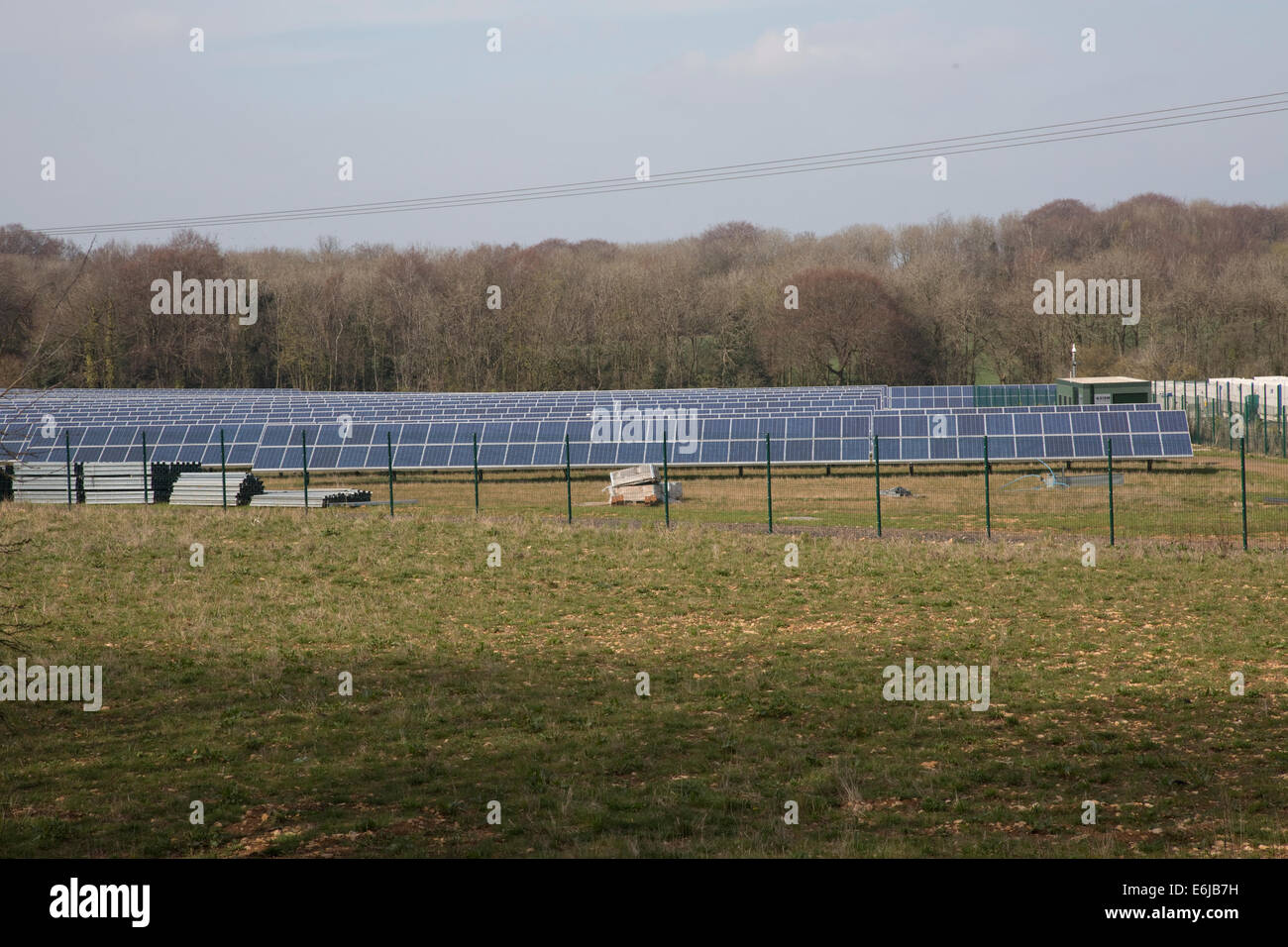 Field of photovoltaic PV panels Solar farm near Chipping Campden Glos UK Stock Photo