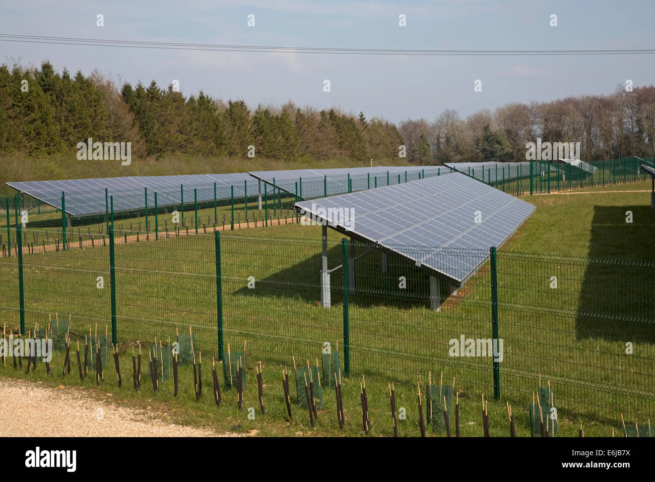 Field of photovoltaic PV panels Solar farm near Chipping Campden Glos UK Stock Photo