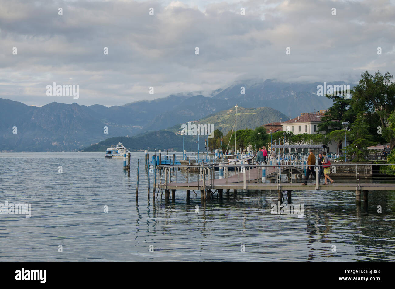 Lake Iseo Italy. Lago d'Iseo or Sebino with the Italian village Iseo. Lombardy region. Northern Italy. Stock Photo