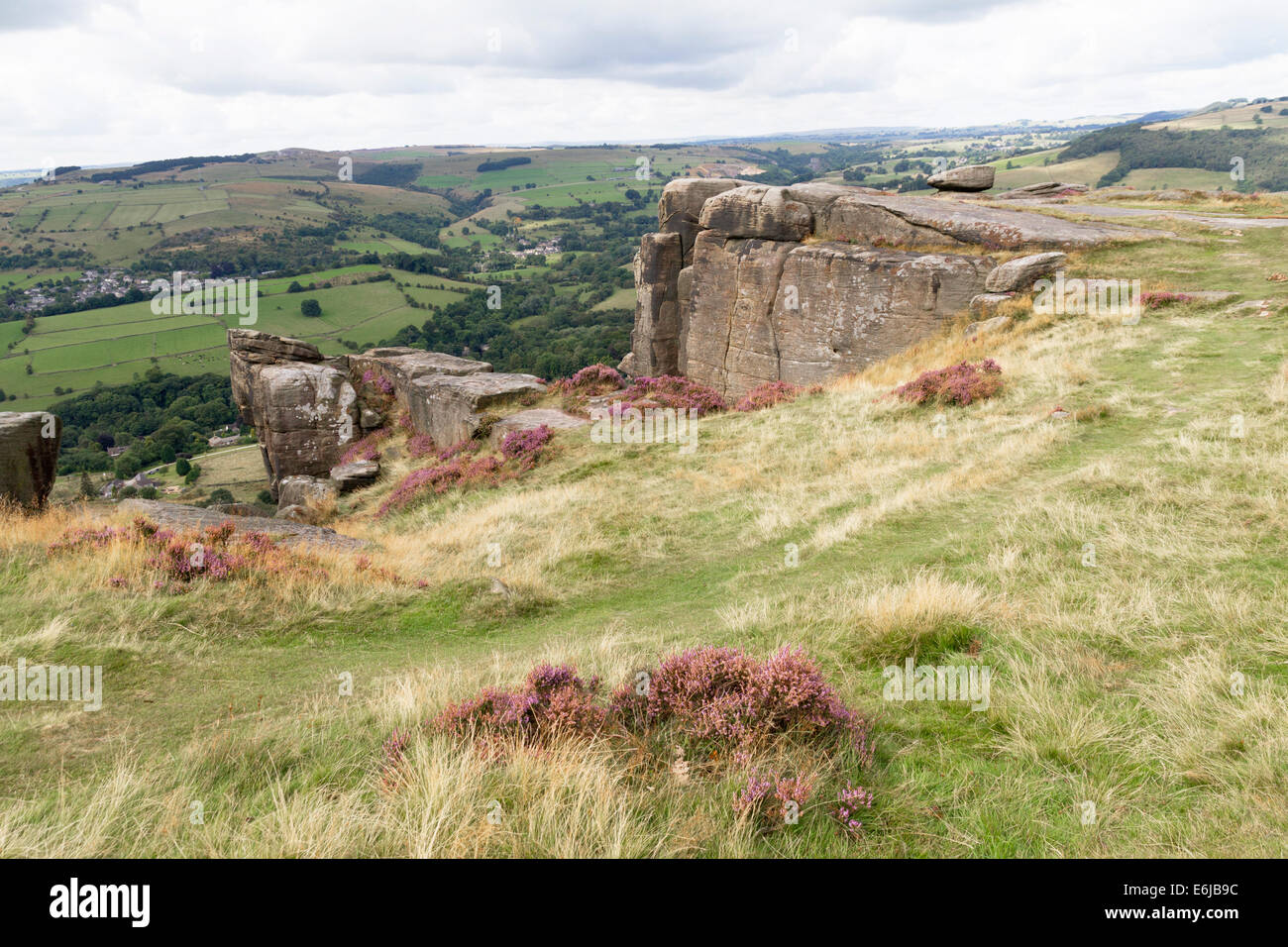 Gritstone outcrops along Curbar Edge in the Peak District Derbyshire ...