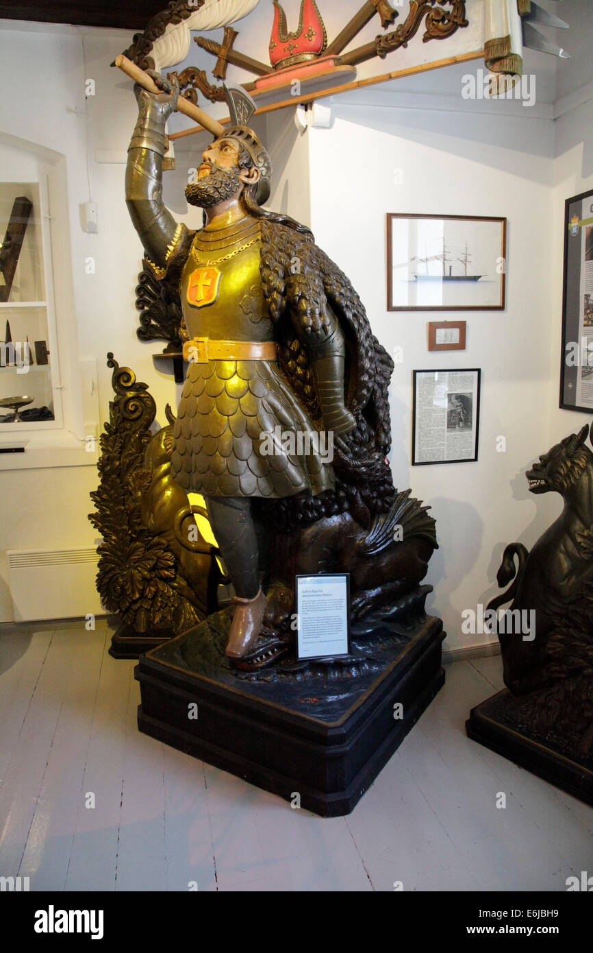 Figurehead of the steamboat Nidaros in the exhibition rooms of the Marine Museum in Horten. From 1853 until the early 20th century Horten it was the main base of the Navy.  Photo: Klaus Nowottnick Date: May 31, 2014 Stock Photo