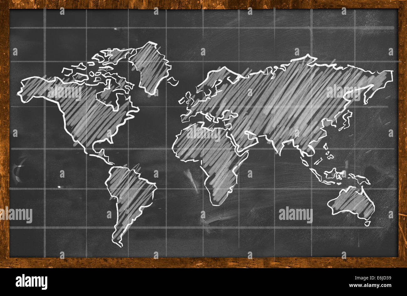 World map chalk drawing blackboard wallpaper Art Stock Photo