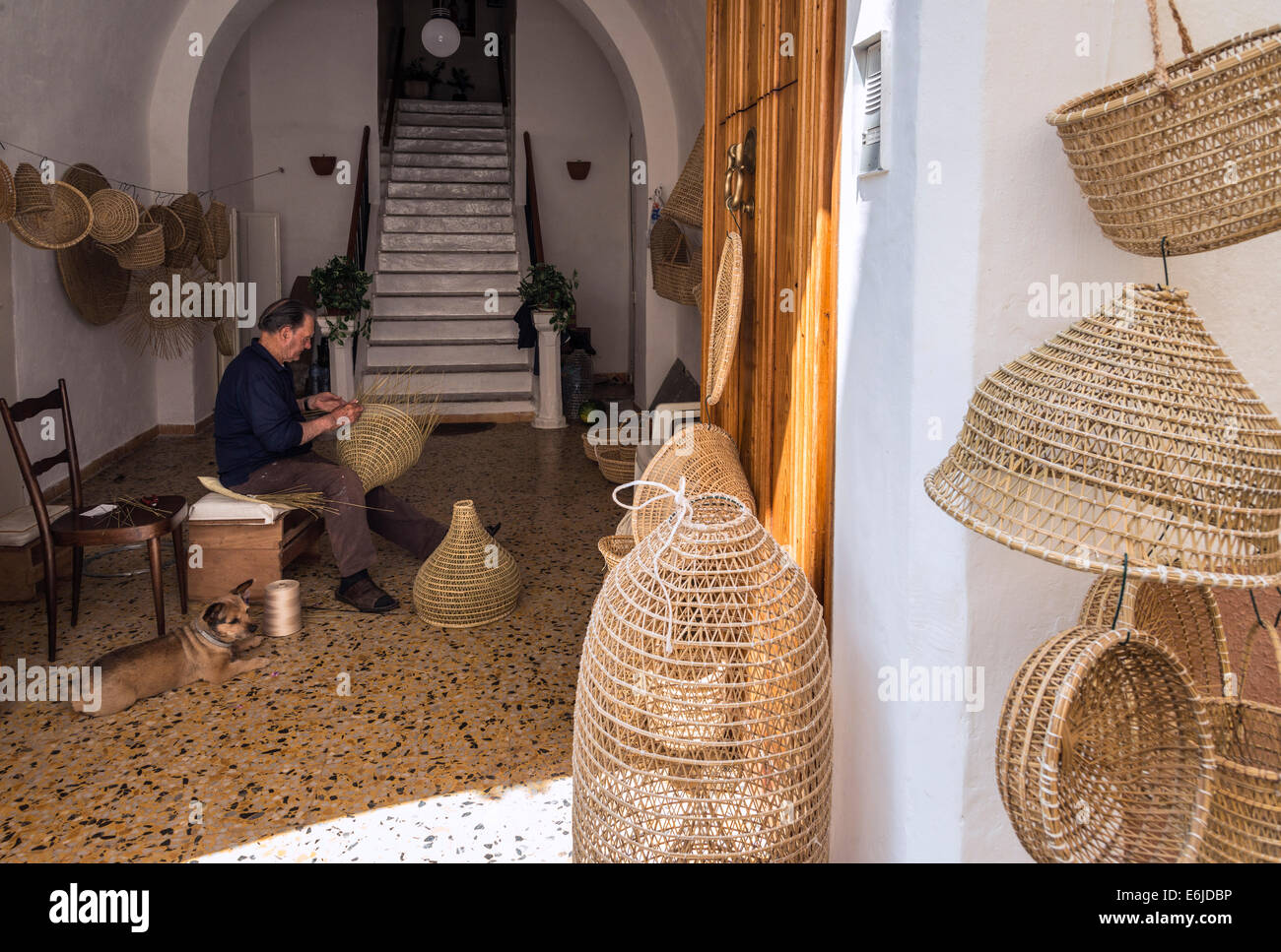 Fishing traps known as 'Nasse' and baskets being made in Gallipoli old town, Puglia, Italy. Stock Photo