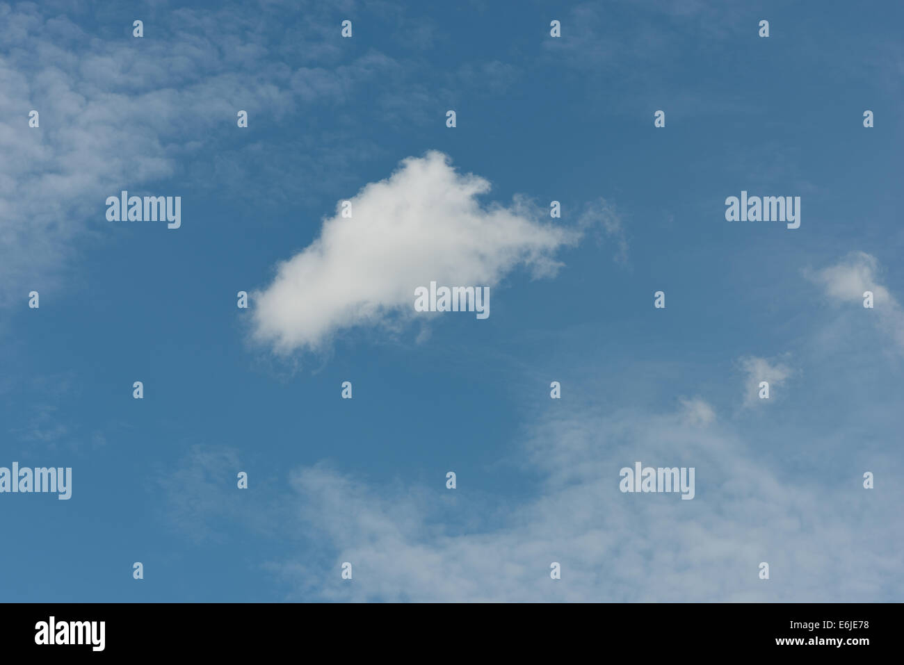 skyscape of dramatic puffy cotton wool cloud cumulus with higher altostratus and high altitude cirrus against deep blue sky Stock Photo